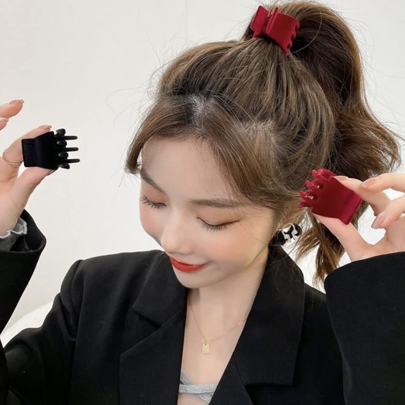 ASG 2-Pack Retro Velvet High Ponytail Hair Clips for Women & Girls - Mini Hair Claws with Geometric Design, Fashion Hair Accessories (Black & Red) - Perfect for Parties, Work & Everyday Styling