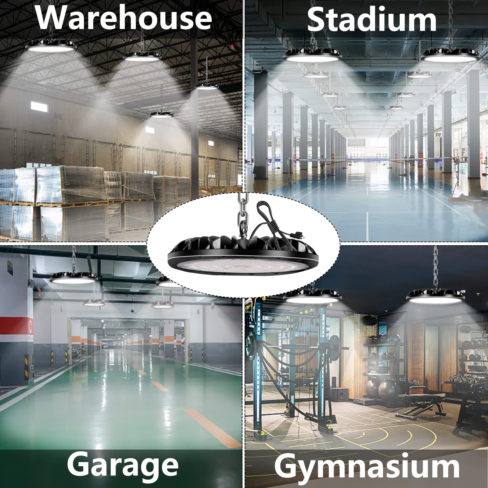 300W UFO LED High Bay Light Fixture - 6000K Daylight White, 30000LM Commercial Grade Lighting with 1.2M Cable & 110V Plug - Durable LED Shop Lights for Garage, Workshop, Warehouse, Factory & Industrial Spaces
