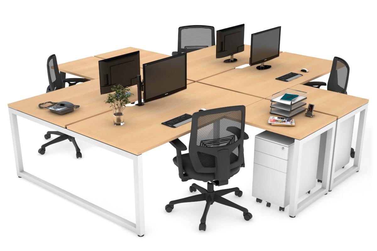 Quadro Loop Legs 4-Person Corner Workstation Desk - 1600L x 1800W with Cable Management Scallop | Office Furniture for Collaborative Workspaces & Team Meetings