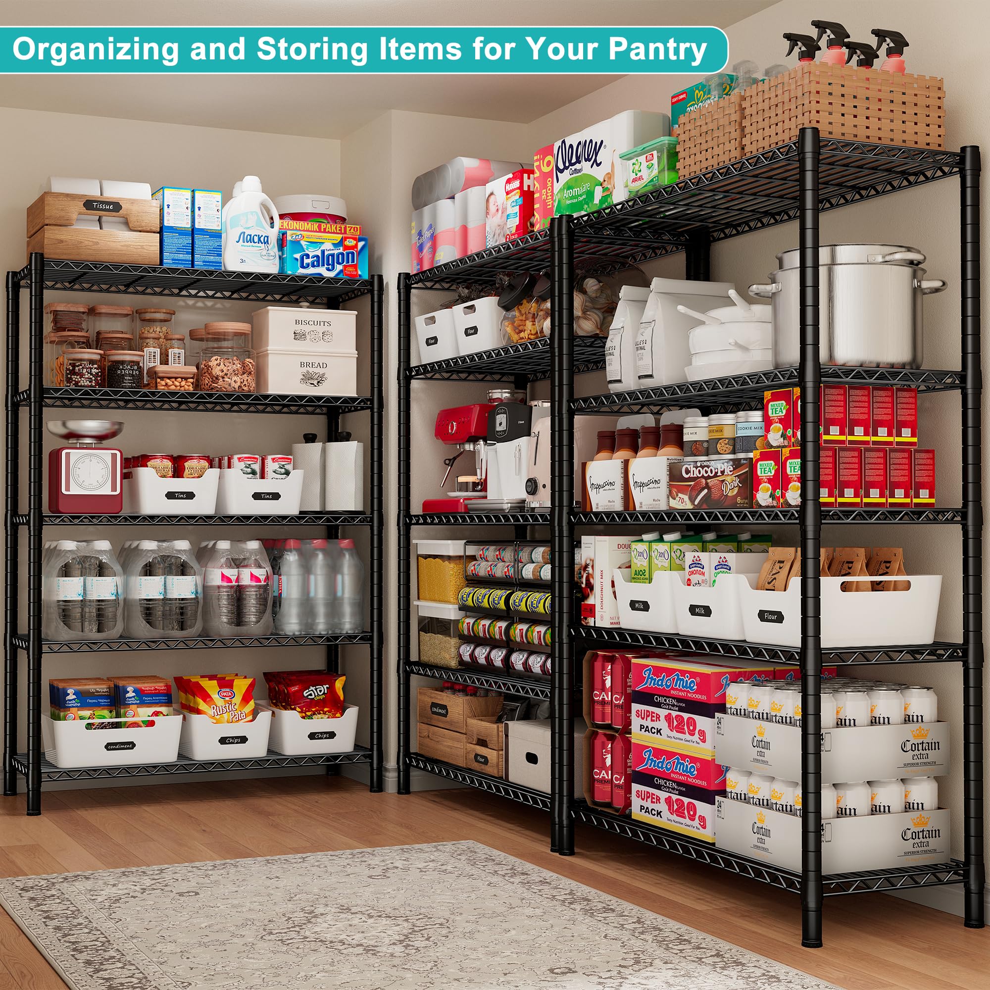 REIBII 5-Tier Heavy Duty Metal Storage Shelves with Wheels - 75.6