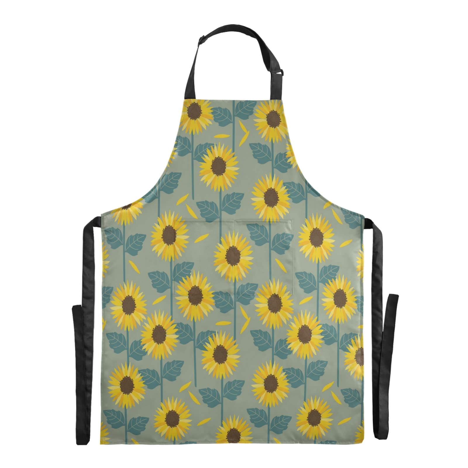 Sunflower Print Adjustable Waterproof Apron for Women & Men - Large Size Cooking, Baking, BBQ, Gardening & Painting Apron with Pockets - Perfect for Kitchen, Outdoor Grilling & DIY Crafts
