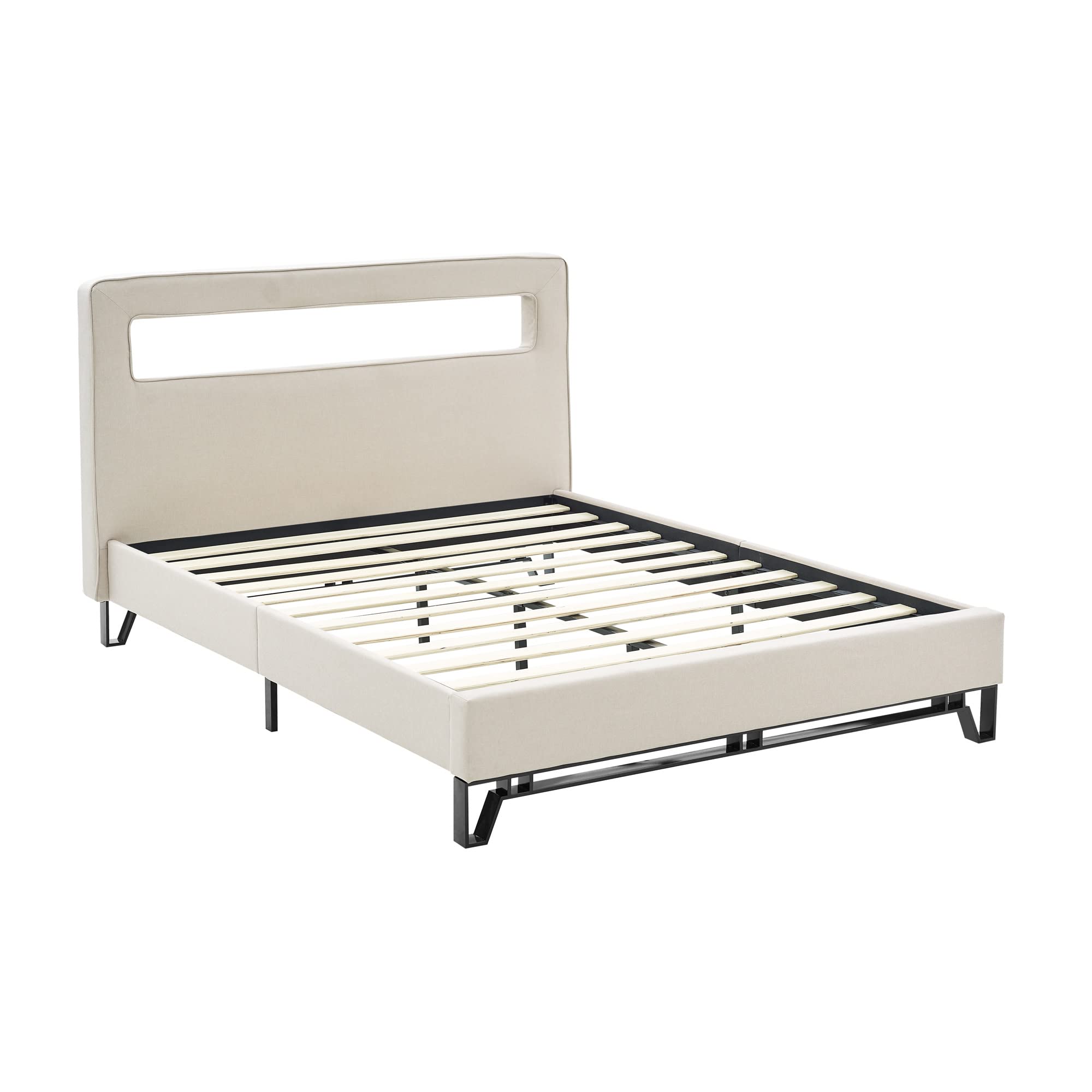 Clermont Beige Upholstered Queen Size Bed - Luxurious Fabric Headboard for Modern Bedroom Decor | Perfect for Master Bedroom, Guest Room & Apartment