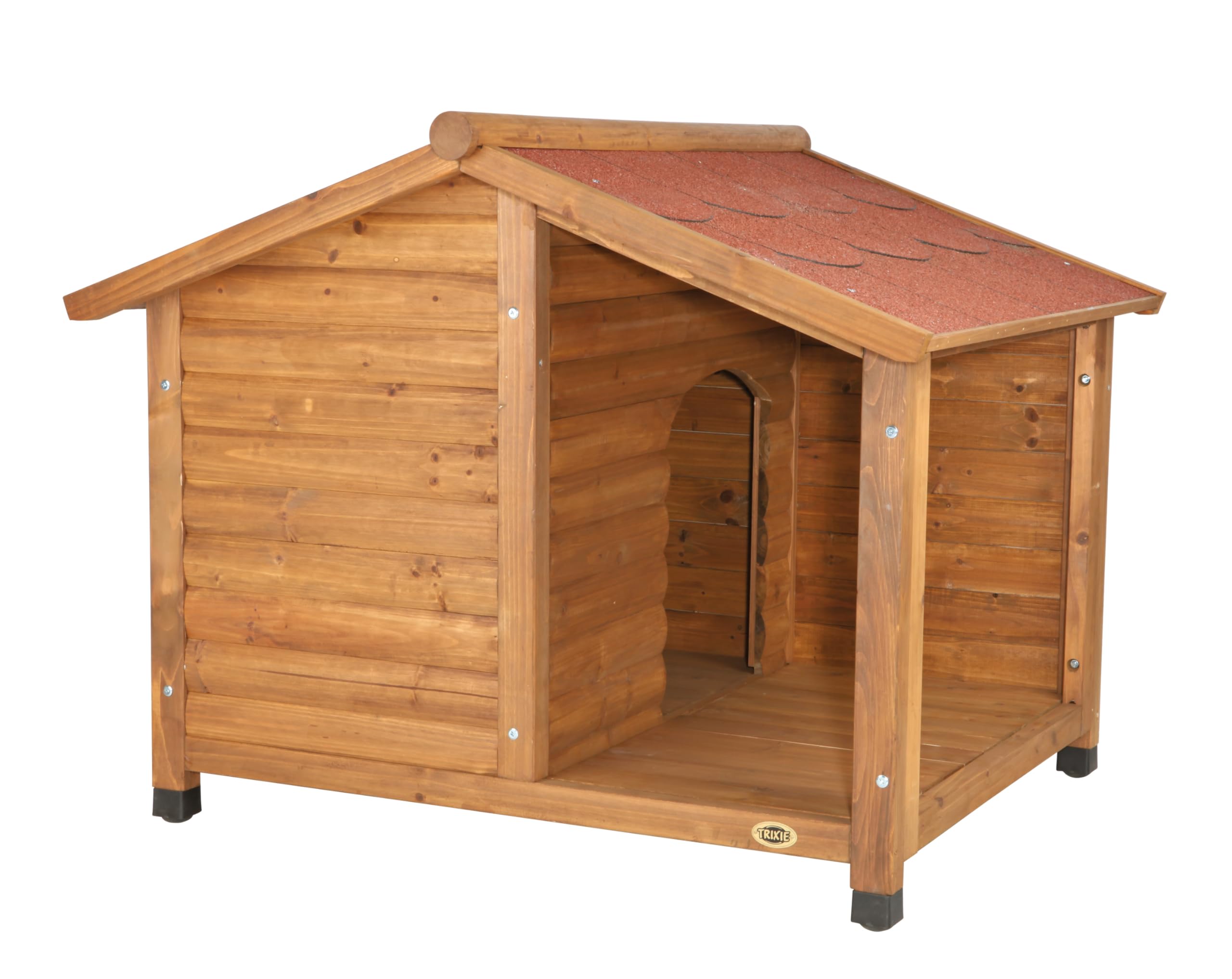 **TRIXIE Natura Lodge Outdoor Wooden Dog House for Large Dogs - Weatherproof, Hinged Roof & Adjustable Legs - 39.37 x 51.18 x 41.34 in - Perfect for Backyard, Patio & Garden Use**