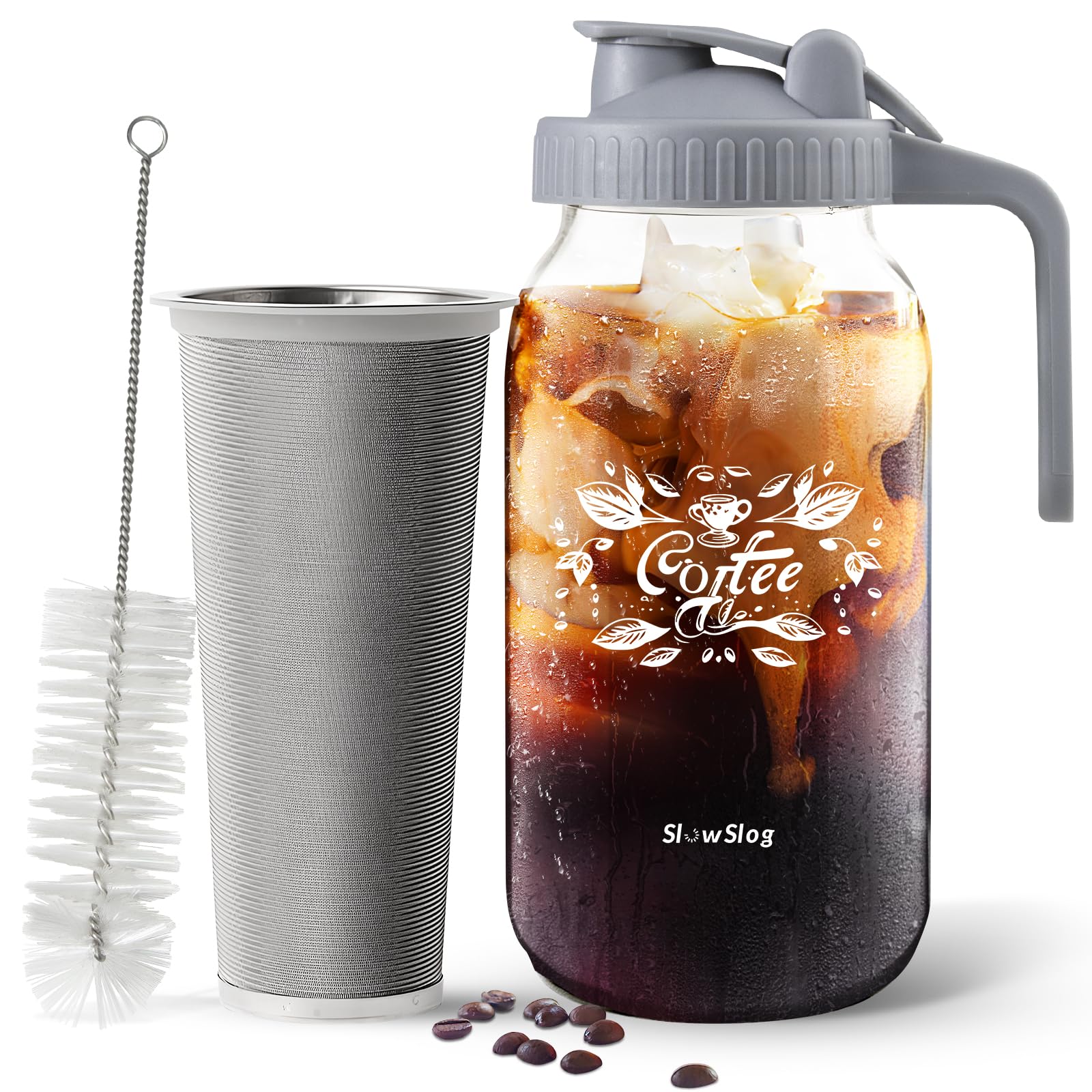 Premium 64oz Cold Brew Coffee Maker with Stainless Steel Filter - Leak Proof Mason Jar Pitcher for Iced Coffee, Tea & Lemonade | Perfect for Home, Office & Outdoor Use