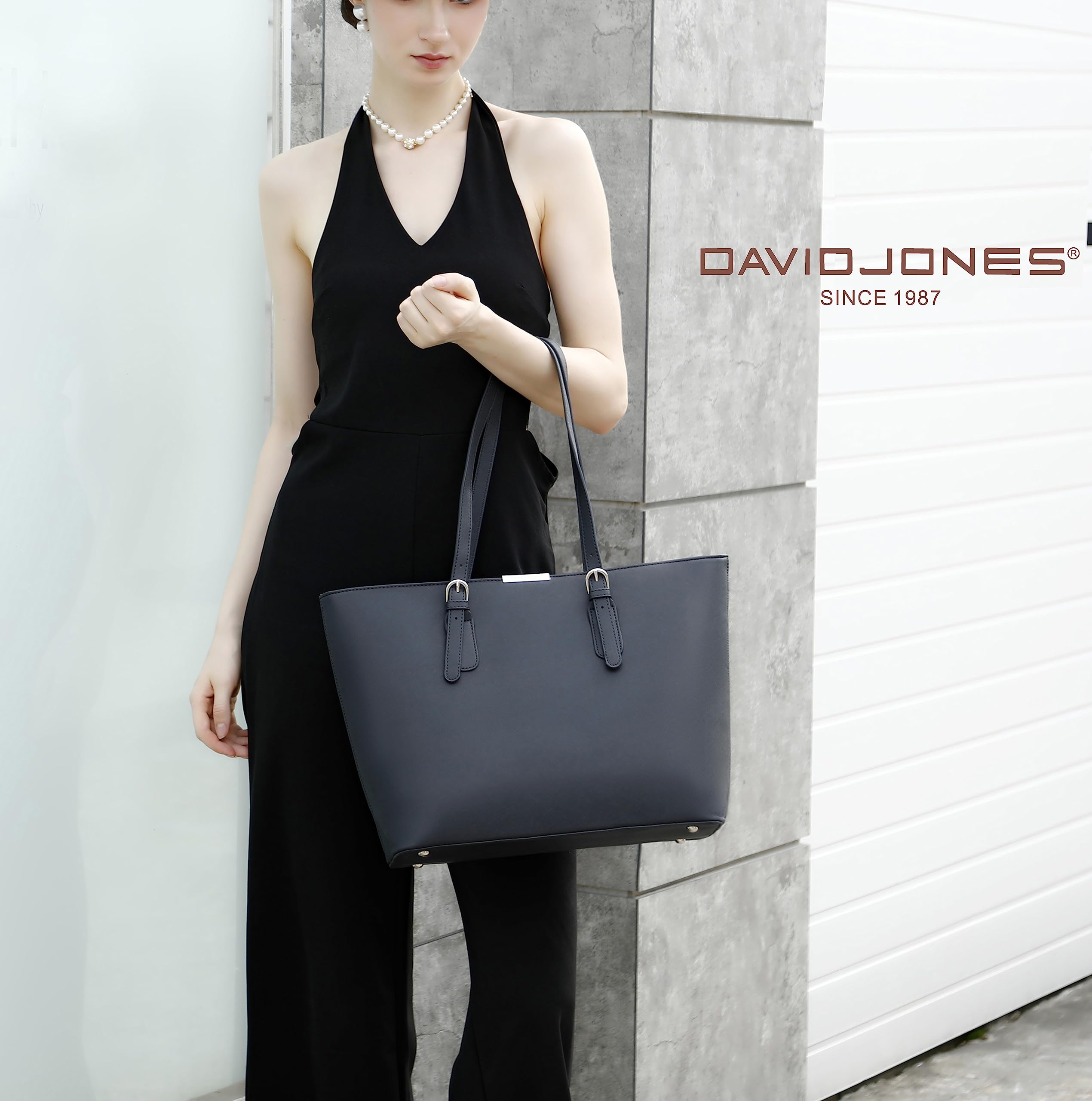 David Jones Women's Large Tote Bag - PU Leather Top Handle Handbag with Shoulder Strap - Spacious A4 Size Shopping Bag for Work, School & Travel - Perfect Laptop Bag for Office, College & City Commute