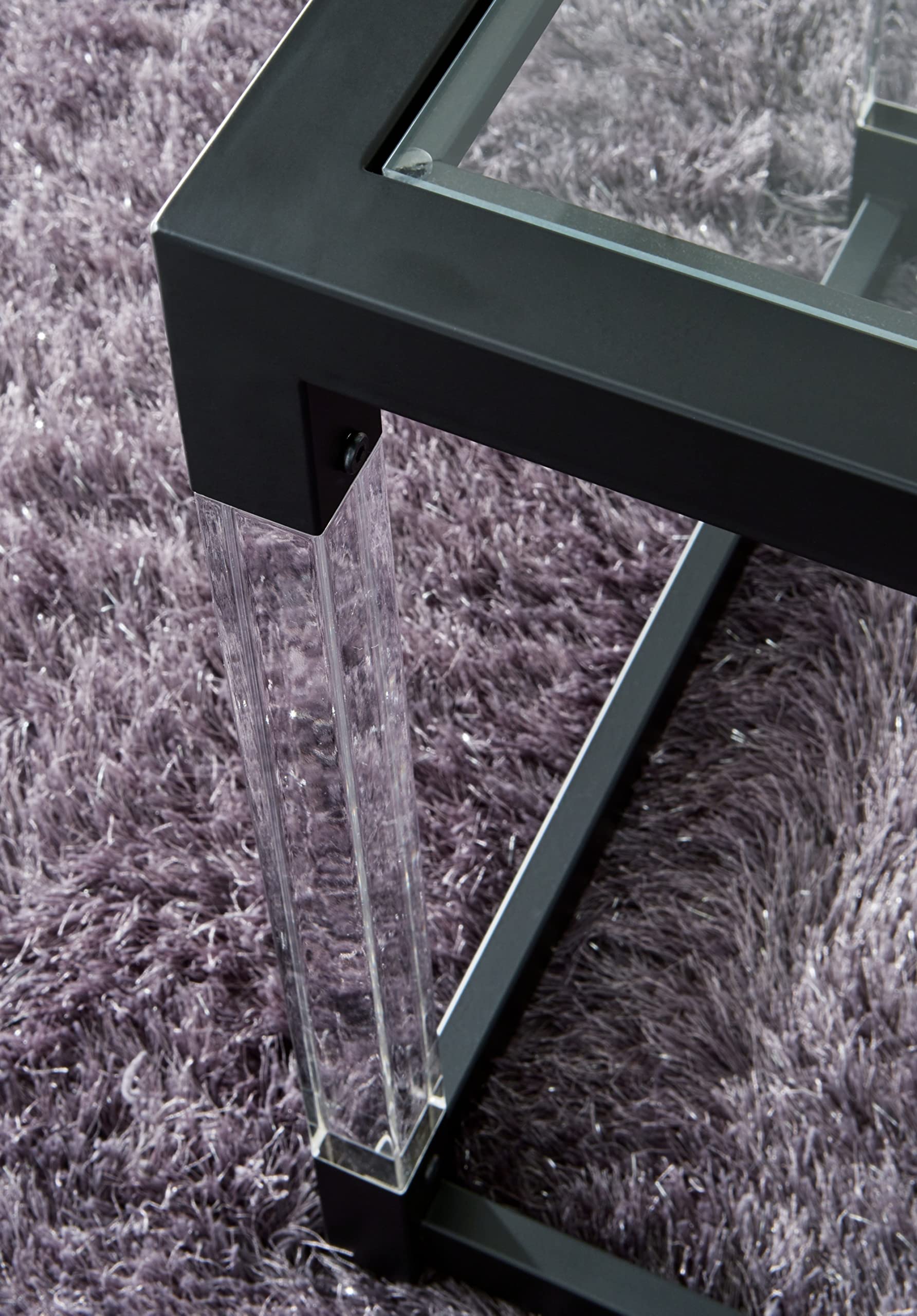 Signature Design by Ashley Nallynx Modern Glass End Table - Black Nightstand for Living Room, Bedroom & Office Decor