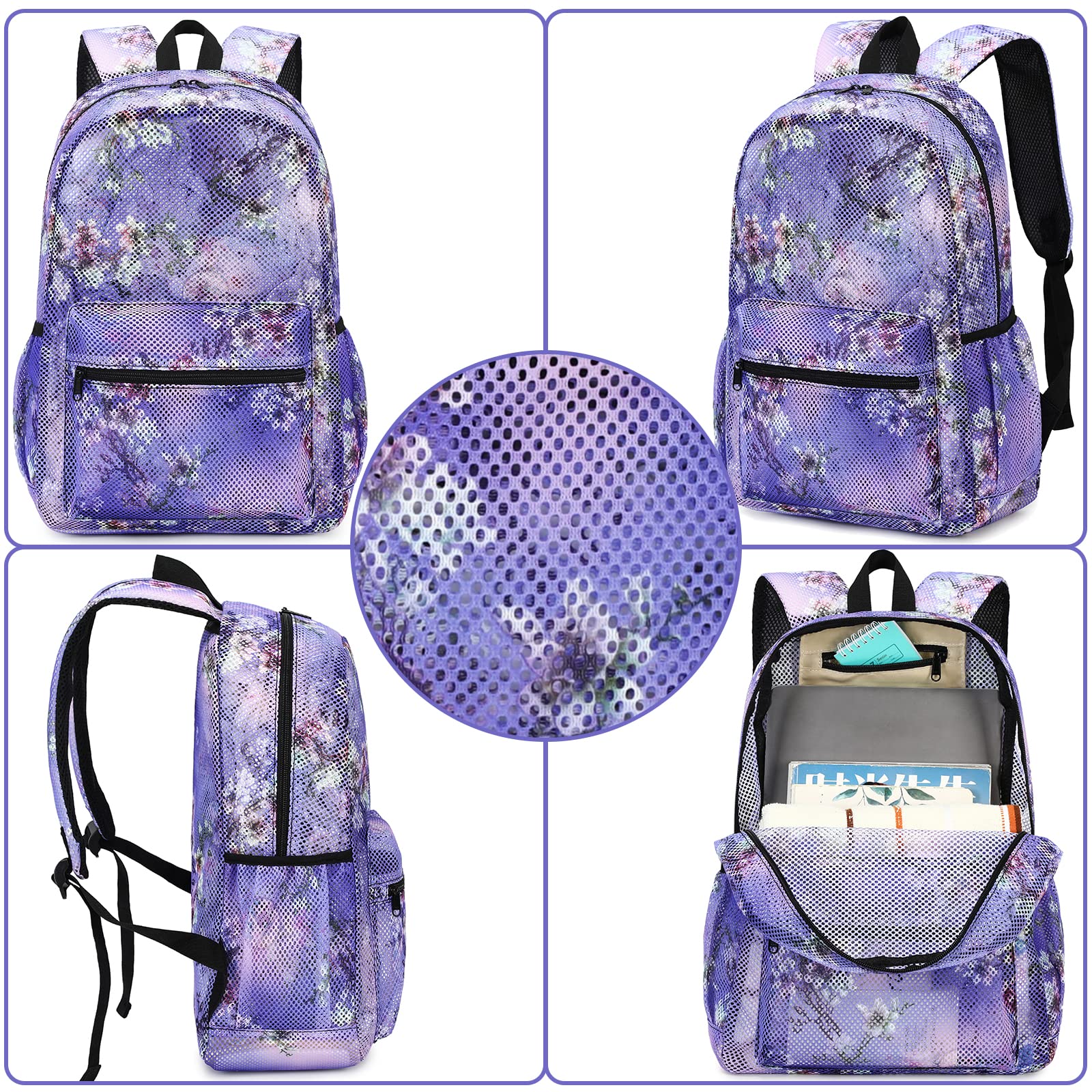 Bluboon Mesh Backpack for Girls - See-Through School & Beach Daypack for Kids