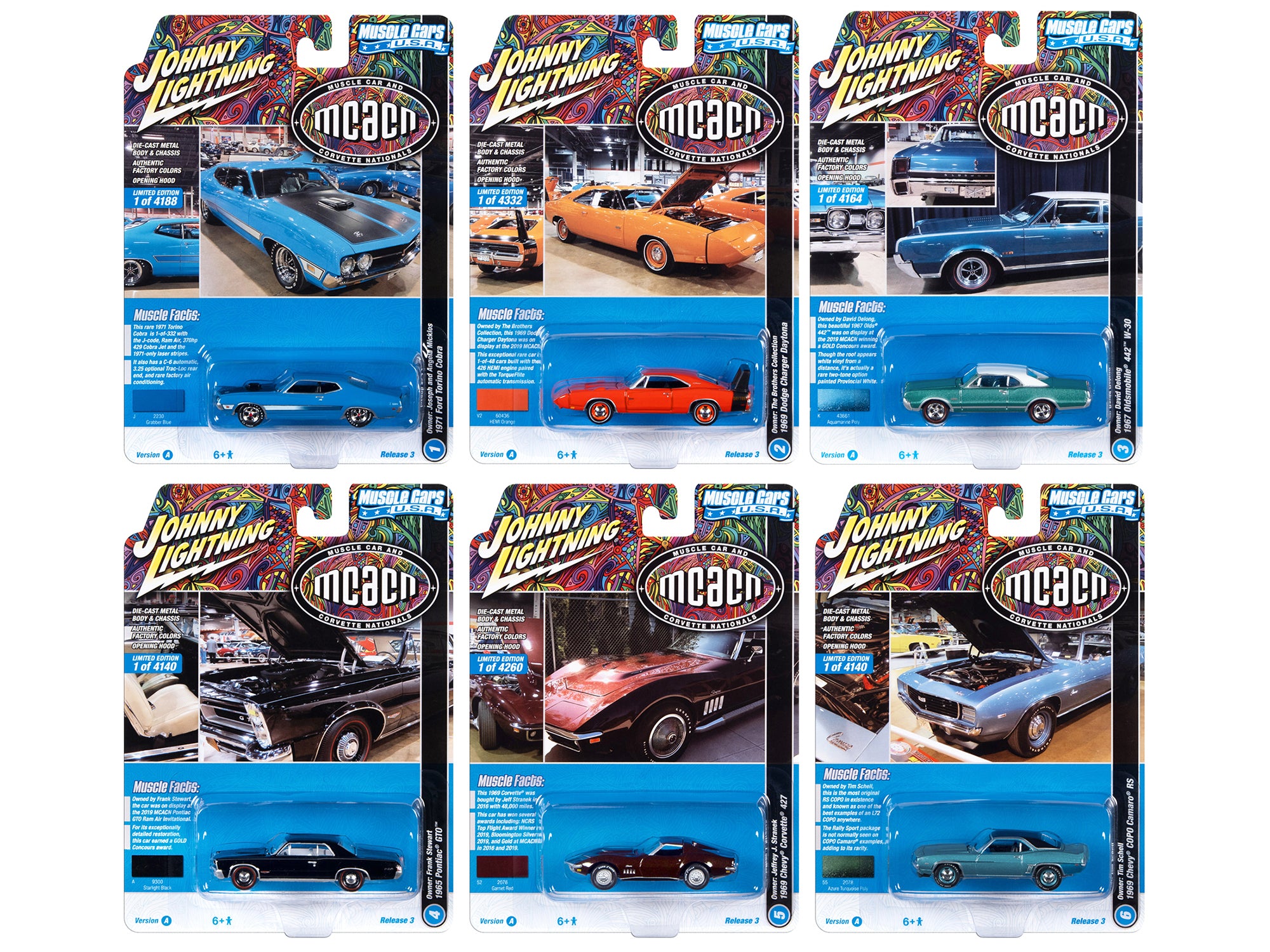 Johnny Lightning 1/64 Scale Diecast Muscle Cars USA 2022 Set - 6 Piece Collectible Model Cars for Display, Racing Games & Car Enthusiasts