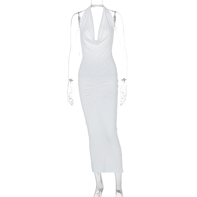 LOVEVOP 2025 Trendy Cross-Border Halter Neck V-Neck Slim Fit Sexy Pleated Dress for Women | Summer Fashion, Party Wear, Date Night Outfit