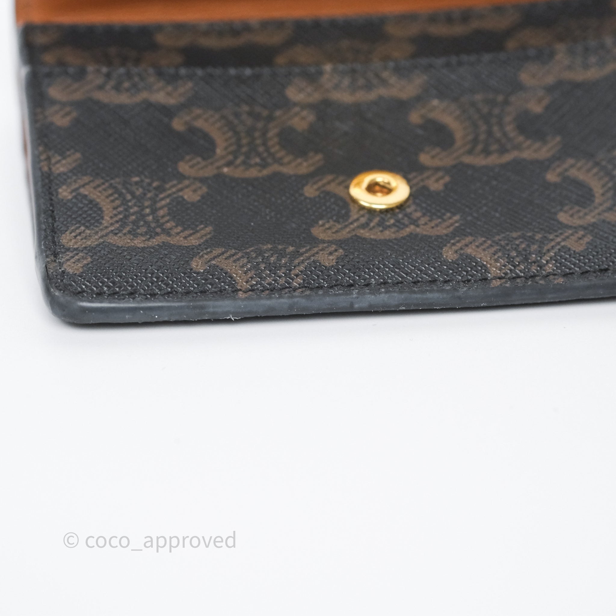 Celine Triomphe Canvas Card Holder with Flap - Tan Leather Wallet for Women | Perfect for Everyday Use & Travel Essentials