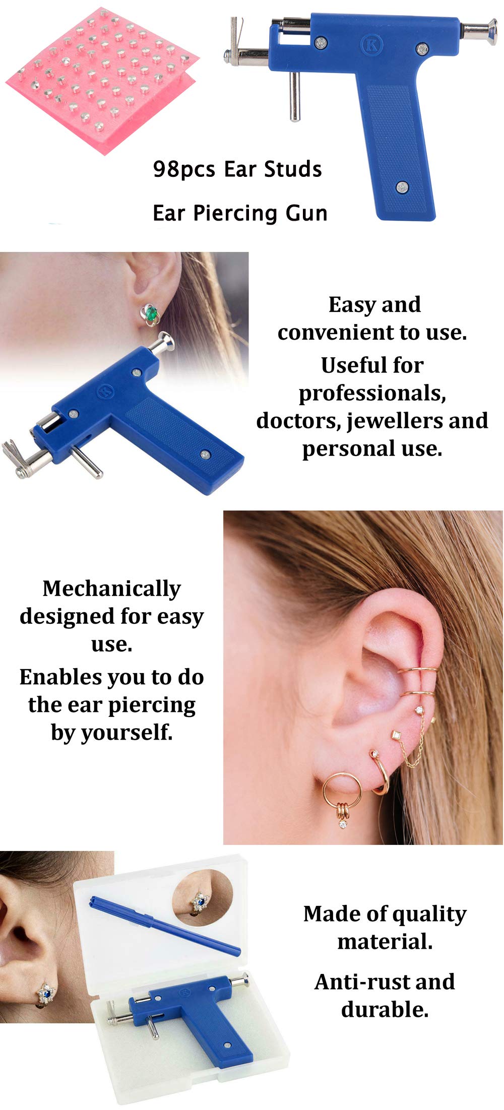 98Pcs Stainless Steel Piercing Kit - Ears, Nose, Navel & Lip | Professional Body Jewelry for Safe Piercing at Home