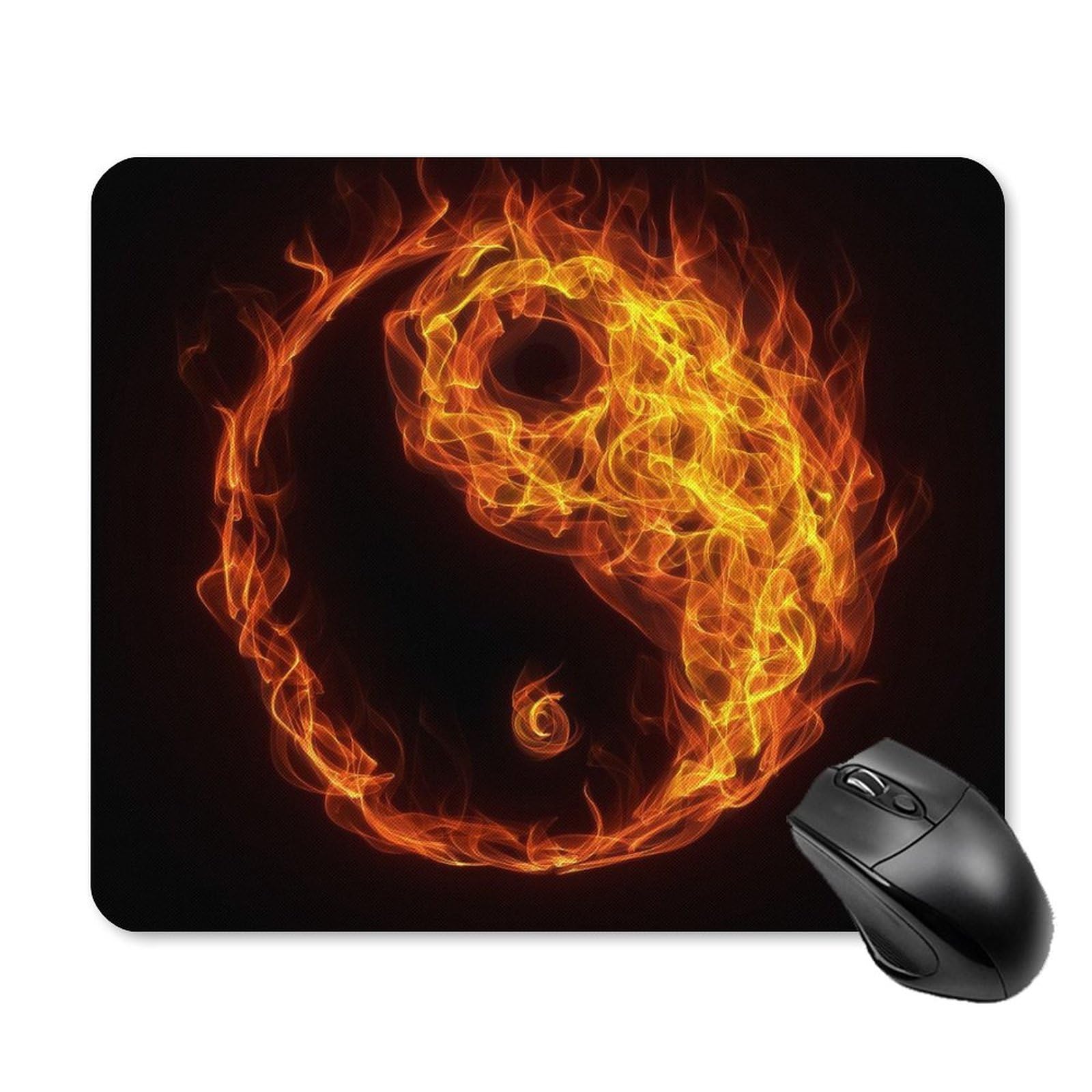 Durable Yin Yang Fire Design Non-Slip Waterproof Gaming Mouse Pad - 25x30cm Unisex Office & Home Computer Accessory for PC, Laptop, Workstation