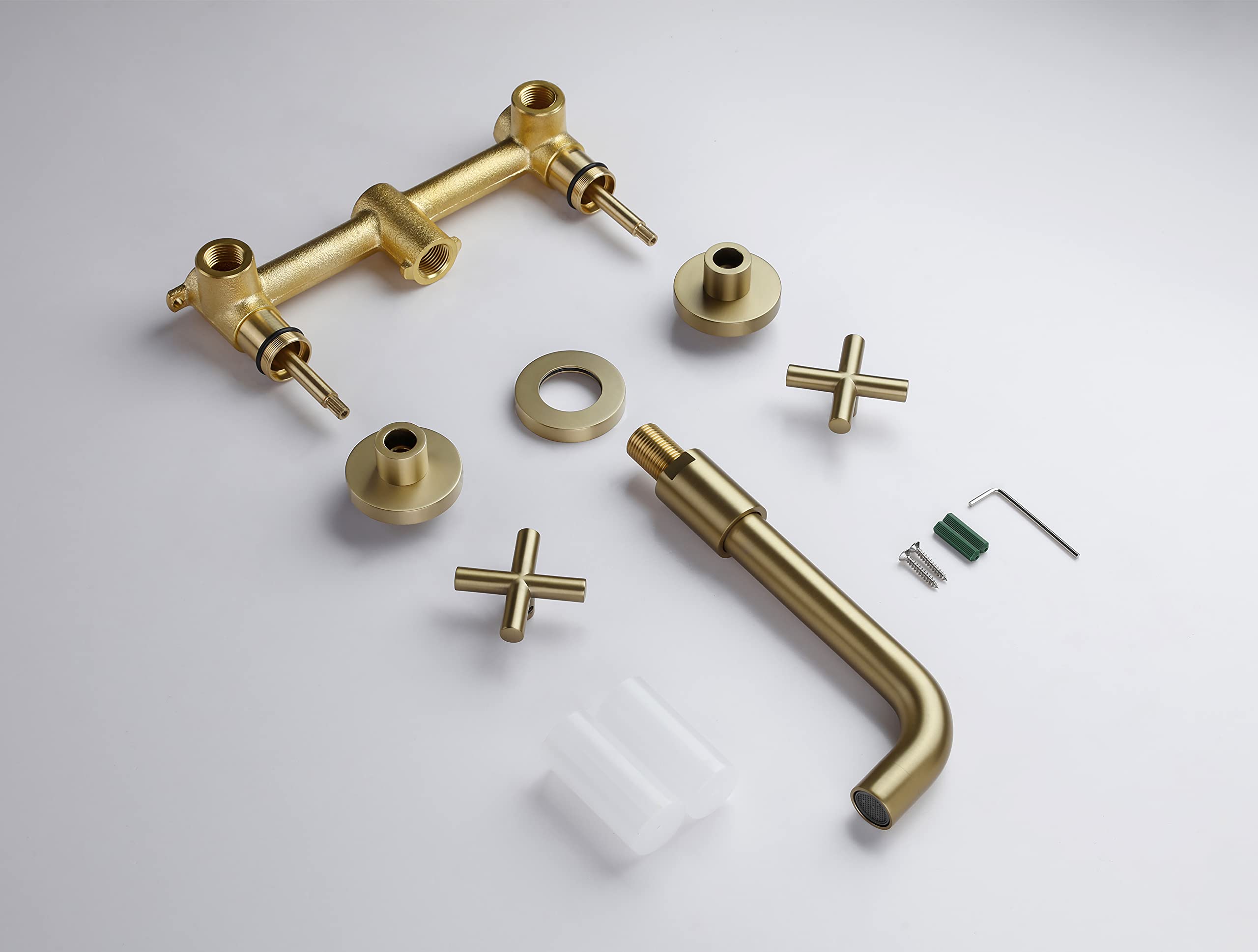 Stylish SITGES Gold Wall Mount Bathroom Faucet - Double Handle Bathroom Sink Faucet with Rough-in Valve - Vintage Gold Finish for Modern & Classic Bathrooms - Perfect for Home Renovation & Hotel Upgrades