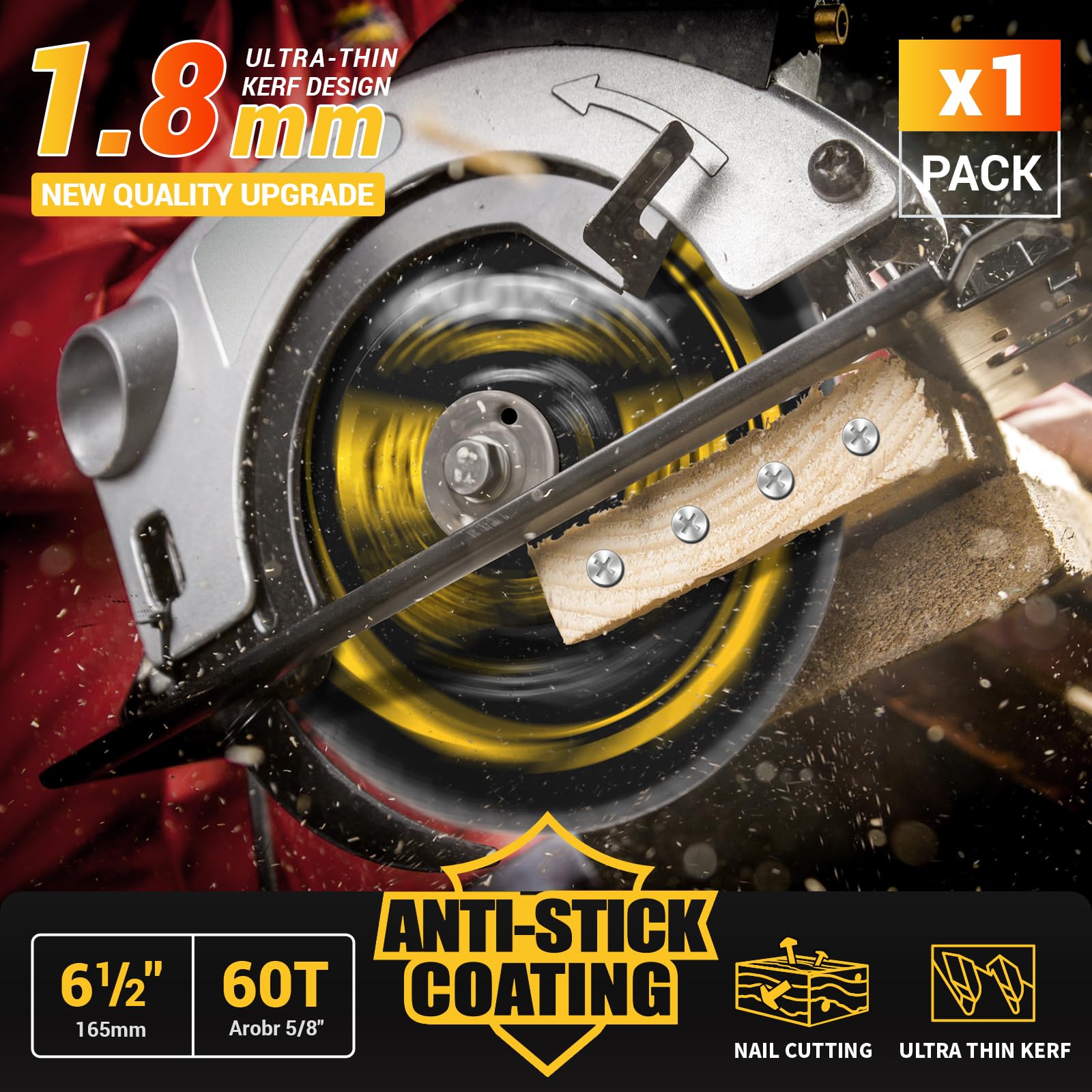 6-1/2 Inch 60T TCT Carbide Circular Saw Blade with Anti-Stick Coating - Premium ATB Framing Saw Blade for Wood Cutting | Perfect for DIY Projects, Carpentry, and Professional Woodworking
