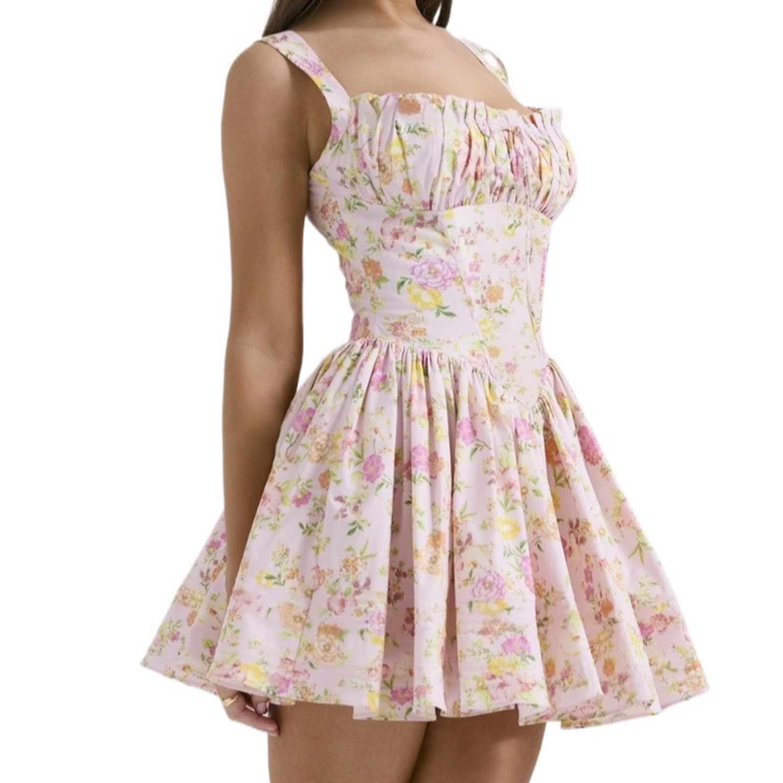 Women's Corset Dress - Milkmaid Mini Fairy Sundress, Short Coquette Flowy Casual Summer Dress | Perfect for Date Nights, Beach Vacations & Boho Festivals