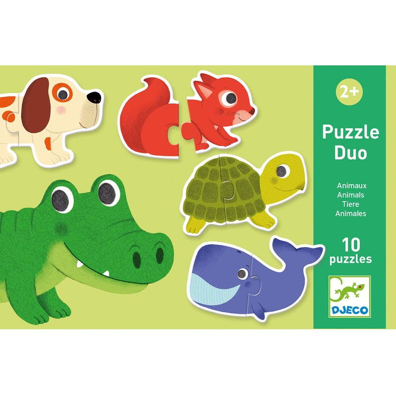 Duo Animals 20-Piece Toddler Puzzle Set by Djeco – Fun & Educational Wooden Puzzle for Kids Ages 2-4 – Perfect for Early Learning, Motor Skills & Family Game Night