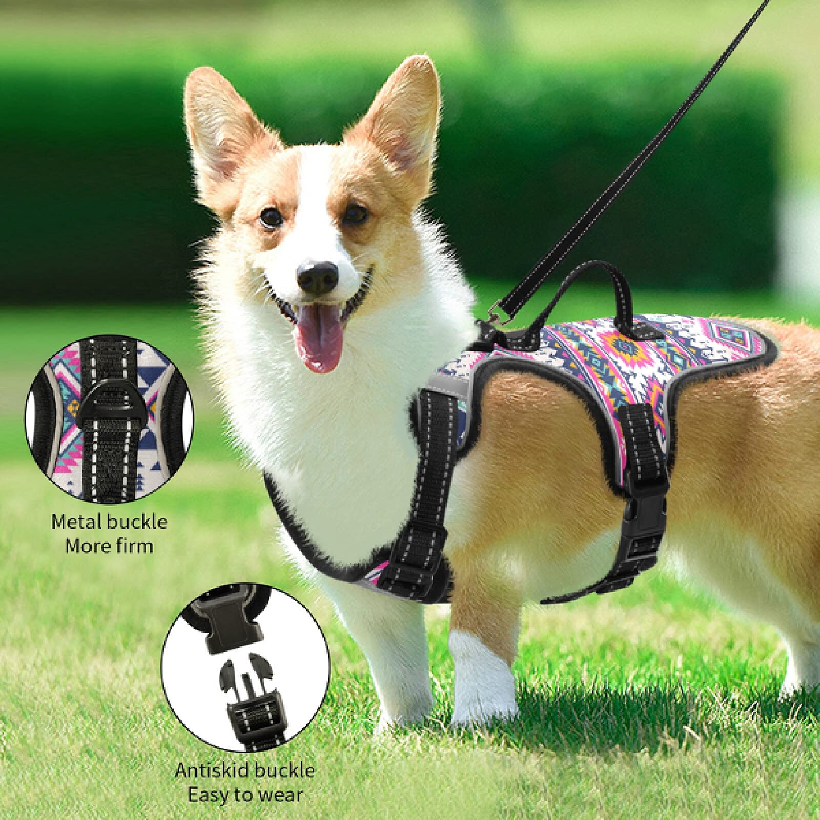 **Aztec Geometric Dog Harness – No Pull Reflective Pet Vest, Breathable & Adjustable for Small & Medium Dogs with Nylon Handle – Perfect for Walking, Hiking & Nighttime Safety**