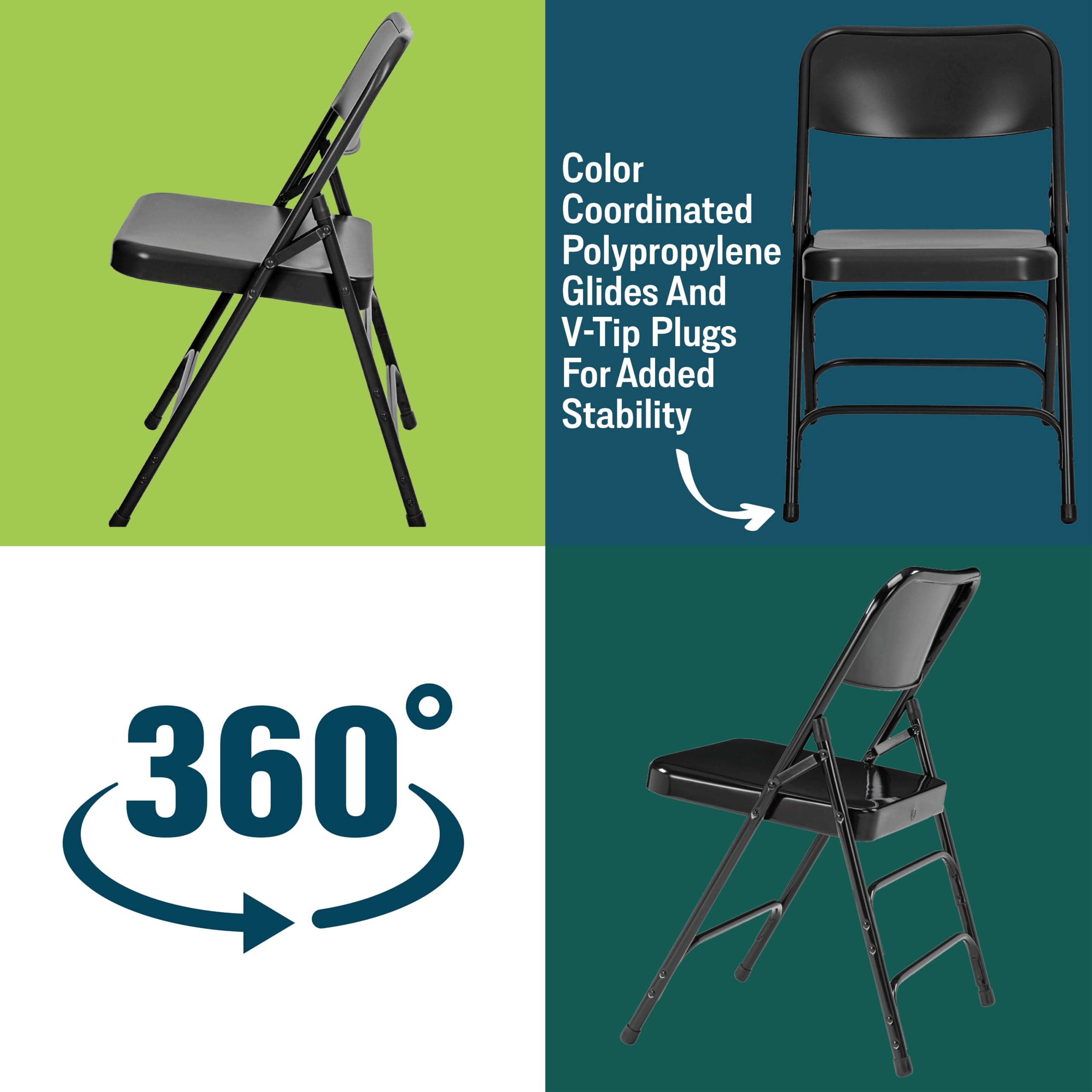 National Public Seating 300 Series Model 310 Heavy Duty All Steel Folding Chair - Triple Brace Support, 480 lbs Weight Capacity, Black (Set of 4) - Perfect for Events, Banquets, Conferences & Home Use