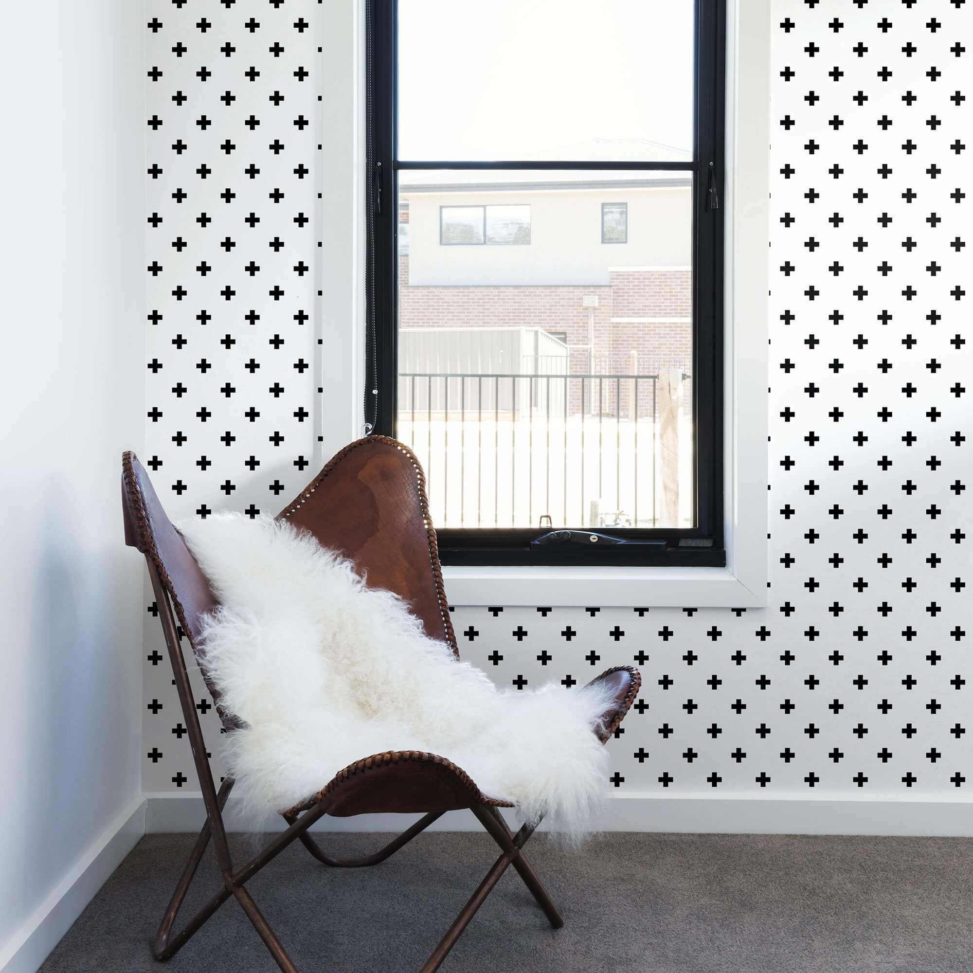 White and Black Cross Geometric Peel and Stick Removable Wallpaper - Self-Adhesive Decorative Wall Covering for Bedroom, Living Room, Office & Dorm Decor