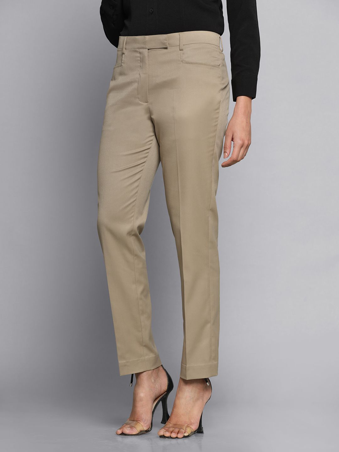 Breathable Poly Cotton Mid Waist Regular Fit Pants for Women - Comfortable Bamboo Beige Work Pants | Office Wear, Business Casual & Everyday Comfort