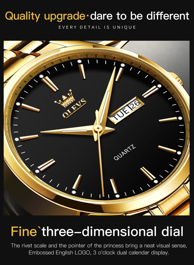 OLEVS Men's Casual Analog Quartz Watch - Large Face Minimalist Luxury Stainless Steel Wristwatch for Business, Office & Everyday Wear