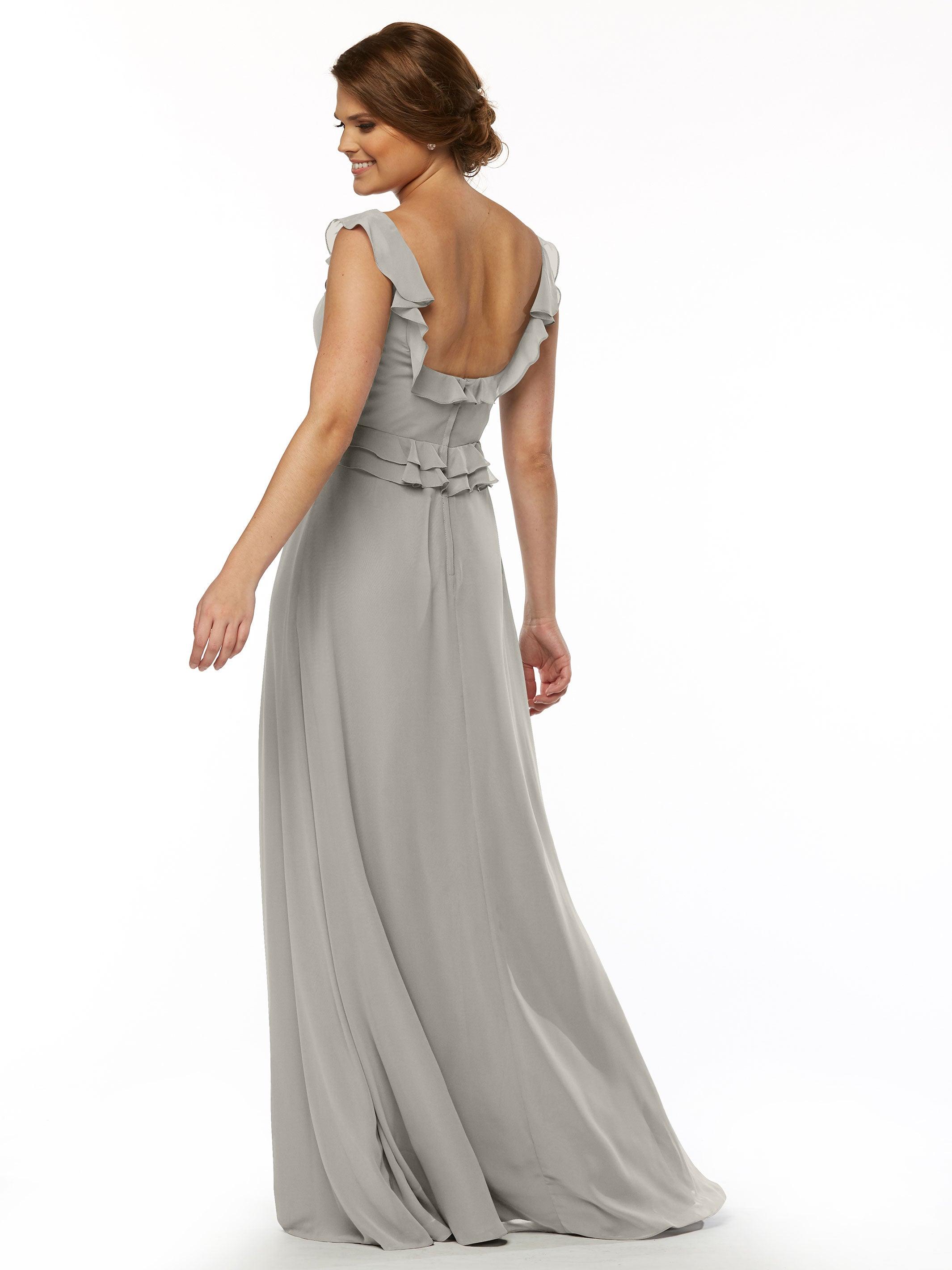 Elegant Off-the-Shoulder Chiffon Bridesmaid Dress with Ruffled Bodice - A-Line Silhouette for Weddings, Parties & Formal Events (Style 80173)