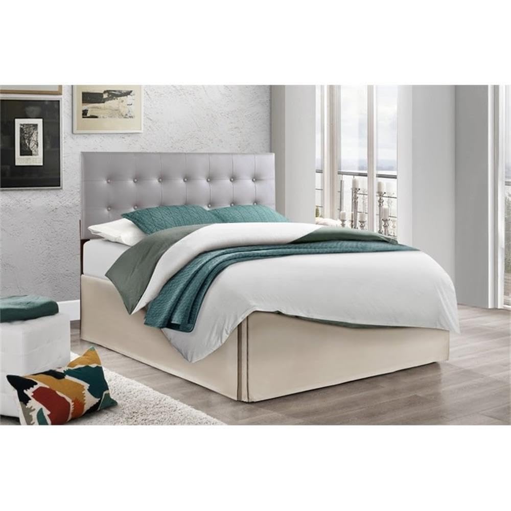 Glory Furniture Super Nova Faux Leather Upholstered Full Headboard in Light Gray - Modern Bed Frame Headboard for Master Bedroom & Guest Room Decor