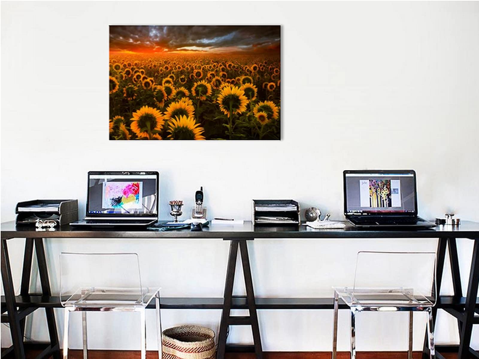 Sunflower Canvas Wall Art - Yellow Floral Painting, Blooming Sunflower Landscape Print for Living Room & Home Decor, Stretched Framed Ready to Hang (40x28 Inches) - Perfect for Farmhouse, Bedroom, Office & Gift Giving