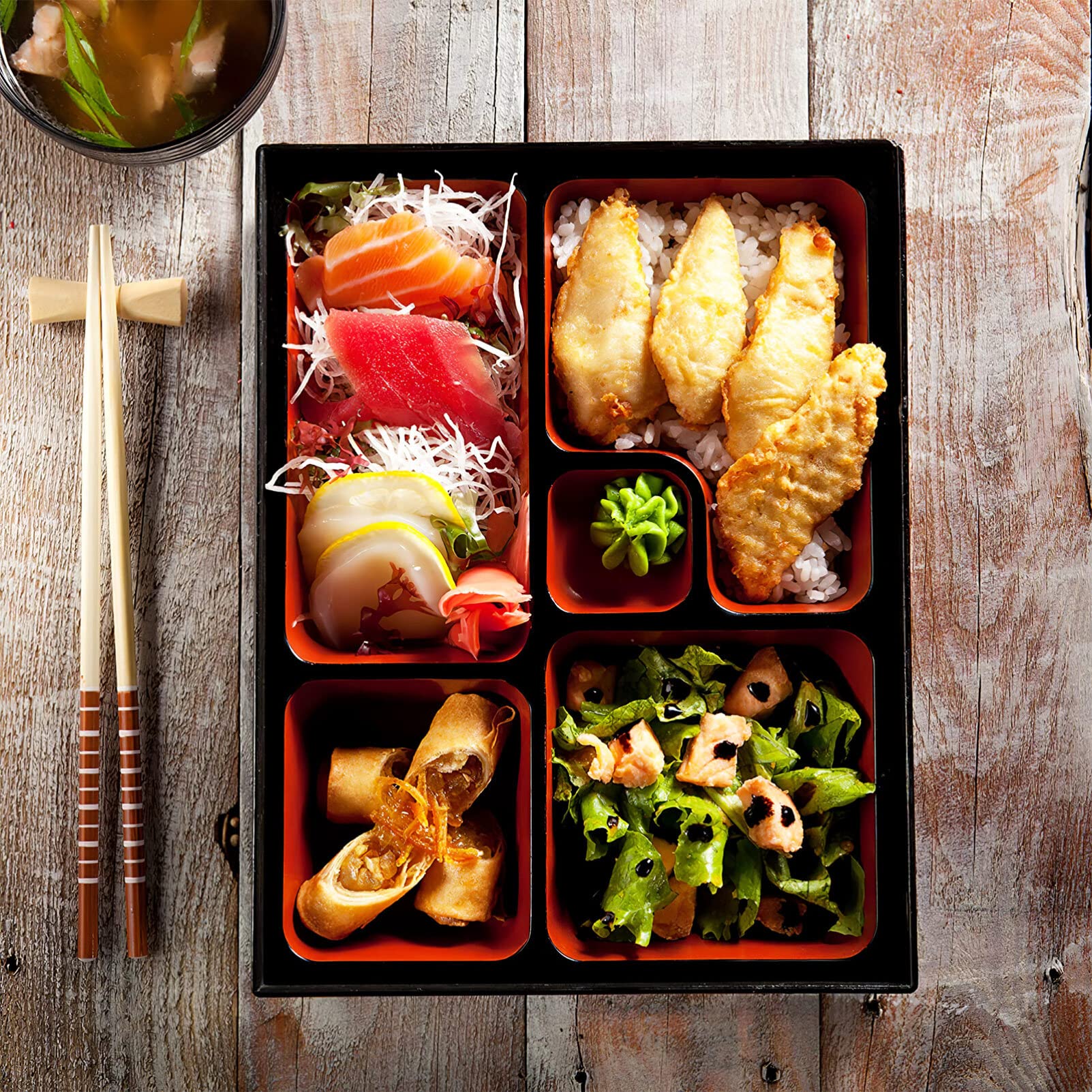 Cabilock Japanese Sushi Bento Box - Plastic Food Storage Container with Lid for Sushi, Candy, Snacks - Perfect for Restaurants, Home, Office & Picnics
