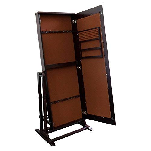 Ore International 57-Inch Standing Mirror with Storage & Jewelry Armoire - Dark Cherry Finish | Full-Length Floor Mirror with Organizer for Bedroom, Dressing Room & Closet