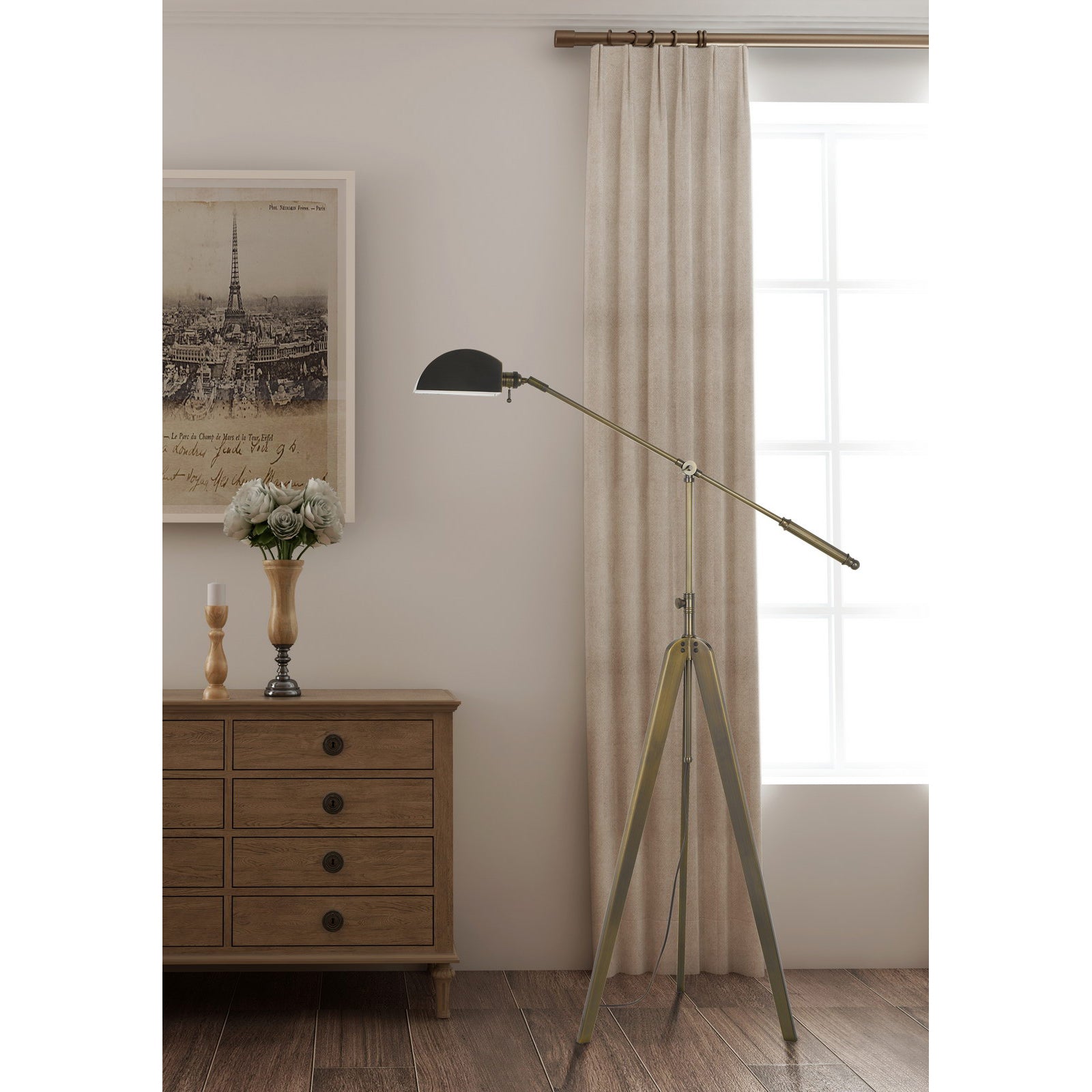 Adjustable Height 60W Cuero Metal Tripod Floor Lamp with On/Off Switch - Perfect for Living Room, Bedroom, or Office Lighting