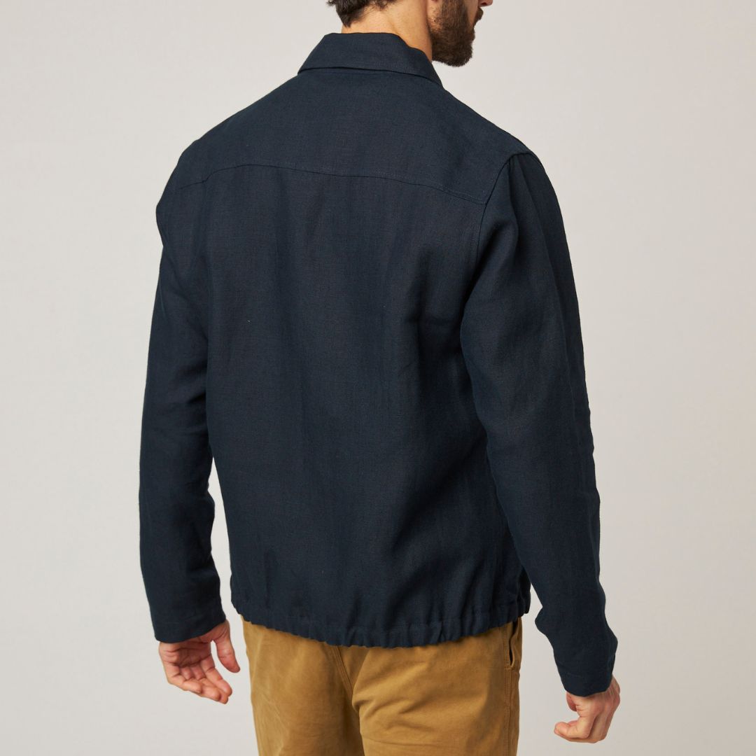 Navy Blue Linen Bomber Jacket for Men - Lightweight Summer Casual Blazer - Perfect for Outdoor Activities, Travel & Streetwear Fashion
