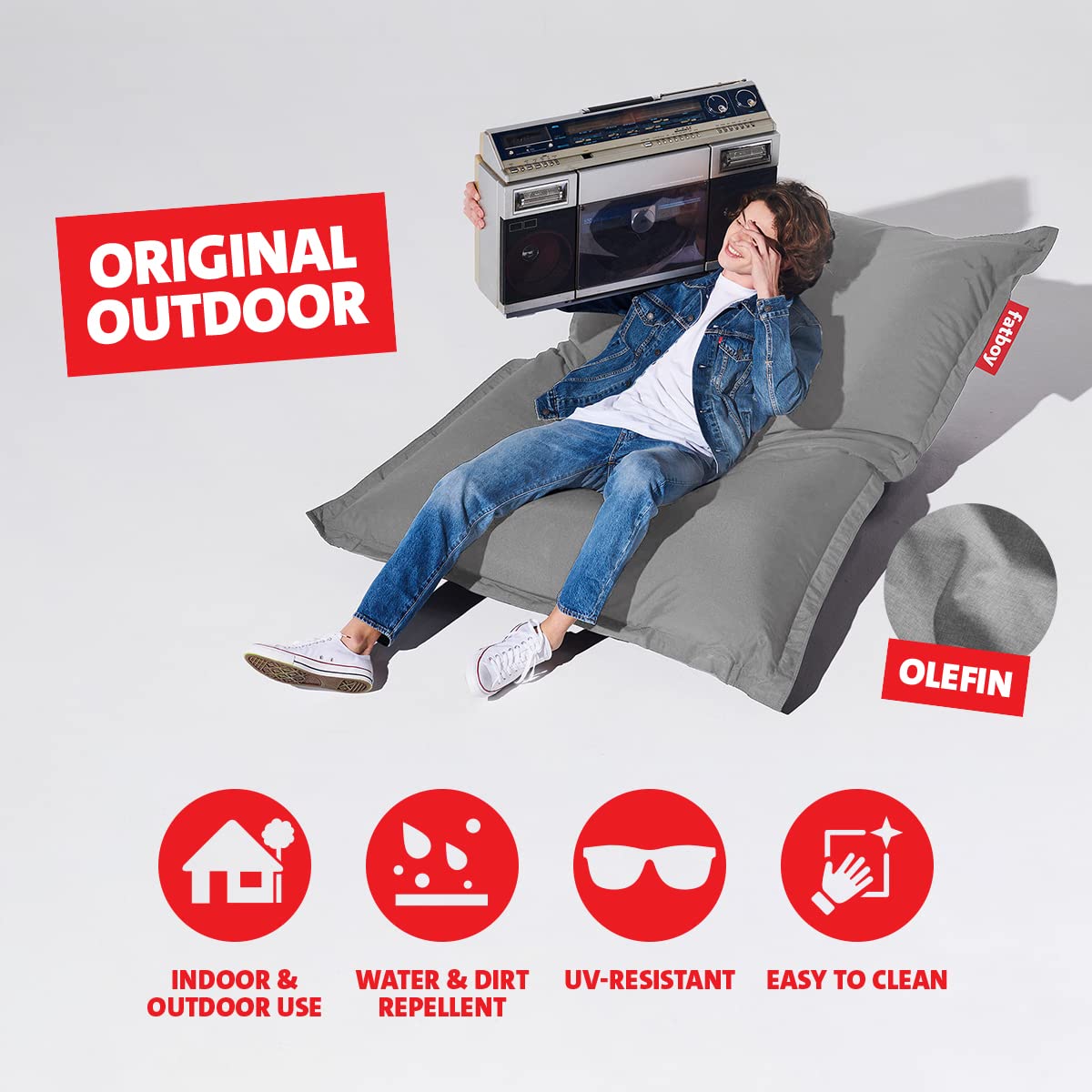 Fatboy Original Outdoor Bean Bag Chair - Rock Grey - Waterproof & Durable Lounge Chair for Patio, Garden, Poolside & Backyard Relaxation