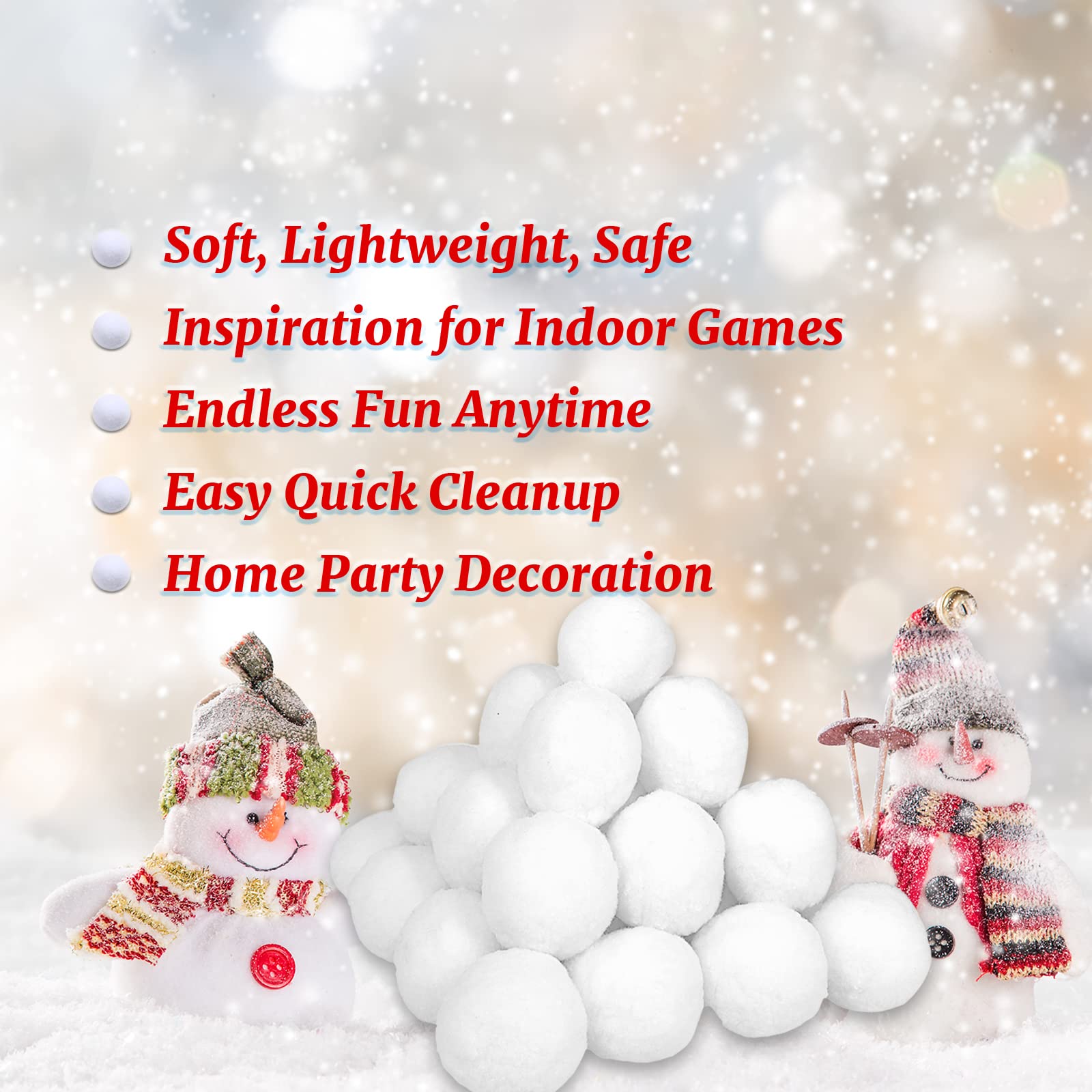 50 Pack Soft Fake Snowballs for Kids - 3 Inch Safe Christmas Snow Balls for Indoor & Outdoor Winter Play, Snowball Fights, Holiday Toss Games - Perfect for Family Gatherings, School Activities & Winter Party Fun