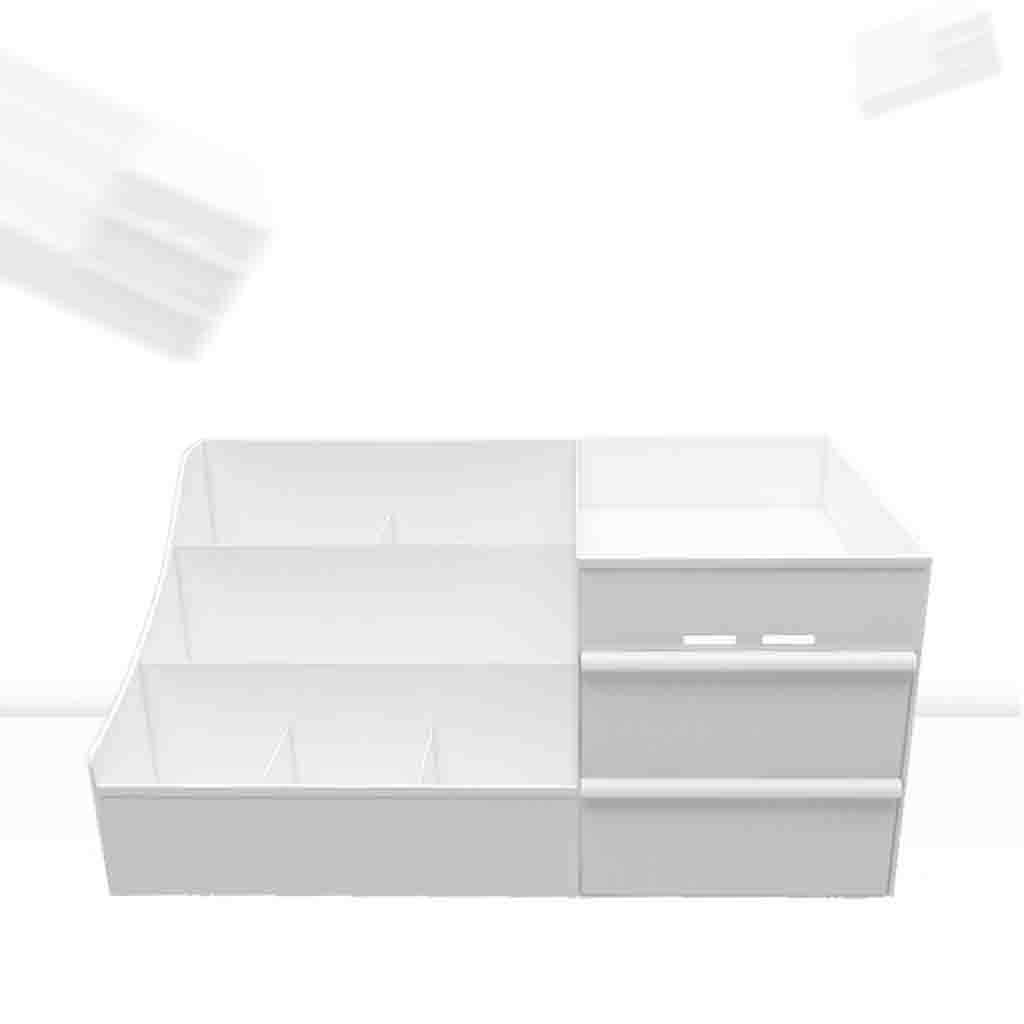 Modern Rectangle Desk Pen Holder with 2 Drawers - Stain-Resistant Office Organizer for Pens, Pencils & Supplies (White, 35.5x16.5x22.5cm/14x6x9in) - Perfect for Home Office, Study Desk & Workspace Organization