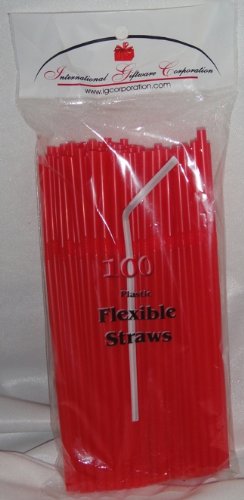 100 Pack Flexible Drinking Straws - Reusable Bendable Straws for Luau, Wedding, Party - Red Plastic Straws - Perfect for Cocktails, Smoothies, and Beverages at Home or Events
