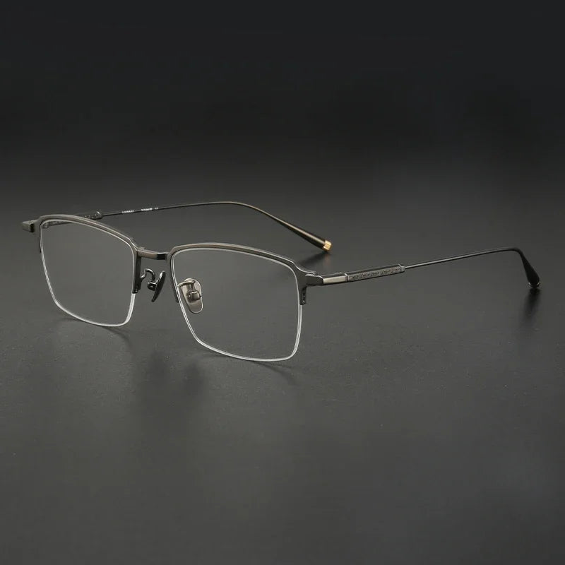 Aror Men's Semi-Rimless Square Titanium Eyeglasses Frame - Lightweight Durable Glasses for Work, Reading & Fashion (Model 10165)