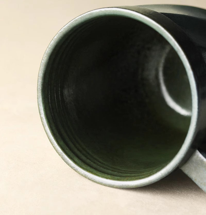 Handmade Ceramic Coffee Mug Set - Large Modern Pottery Tea Cup with Lid, Unique Brown Green Blue Black Colors, Perfect for Home Office & Gifts