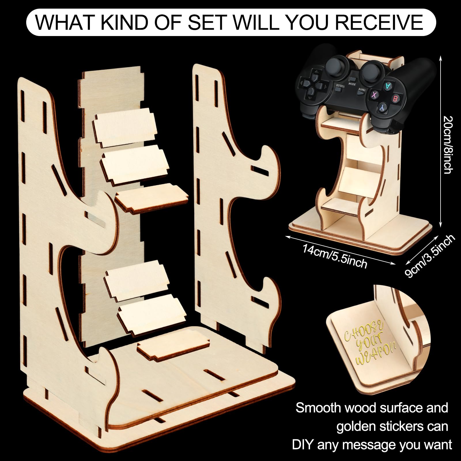 2-Tier Wooden Christmas Game Controller Stand with Custom Stickers - Universal Gaming Headset Holder & Headphone Hanger - Perfect PC Accessories Organizer for Gamer Desk Setup (Ideal for PS5, Xbox, Nintendo Switch)
