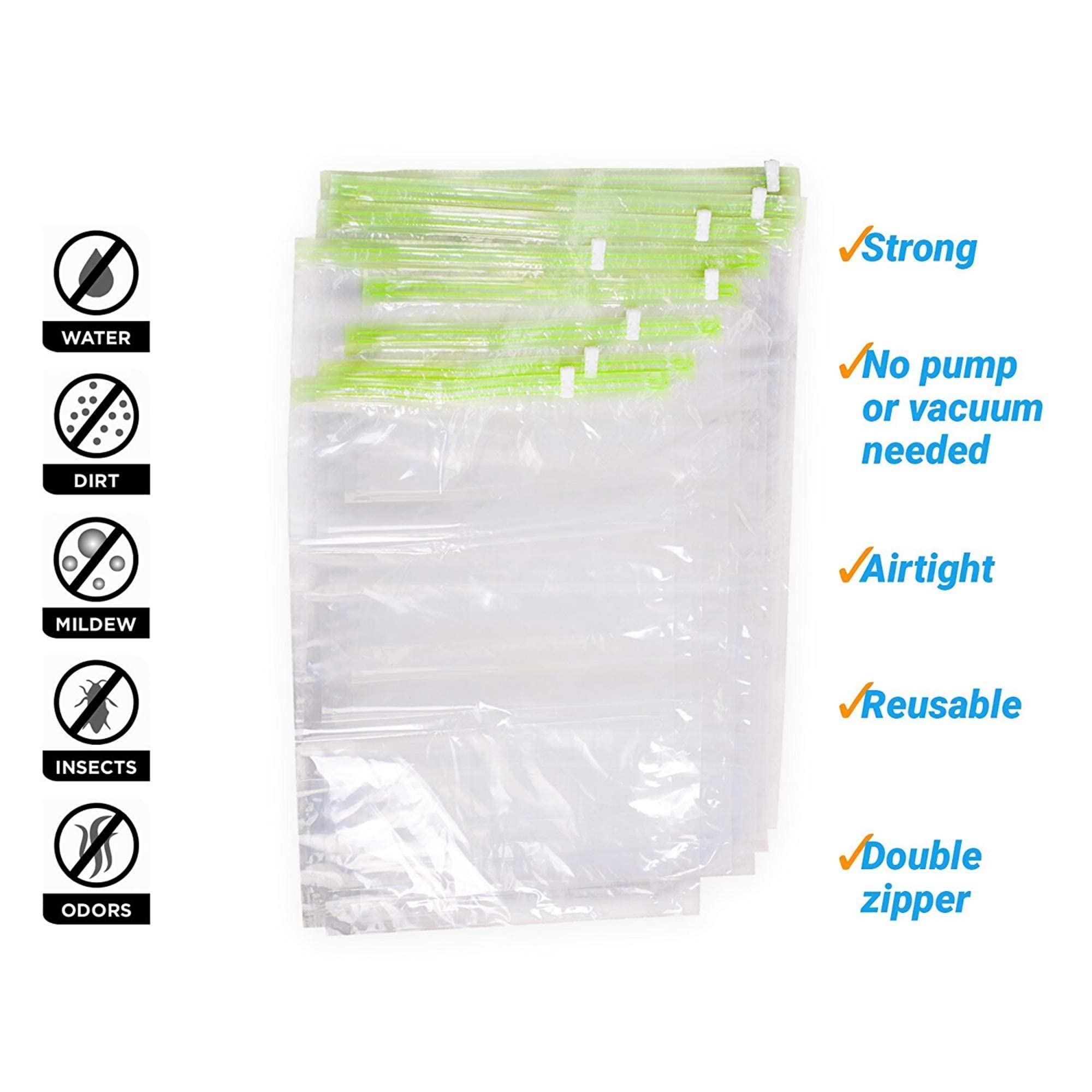 12 Pack Space Saver Compression Storage Bags for Clothes - Travel Organizer for Luggage & Suitcases - No Vacuum Needed - Perfect for Travel, Moving & Seasonal Clothes Storage