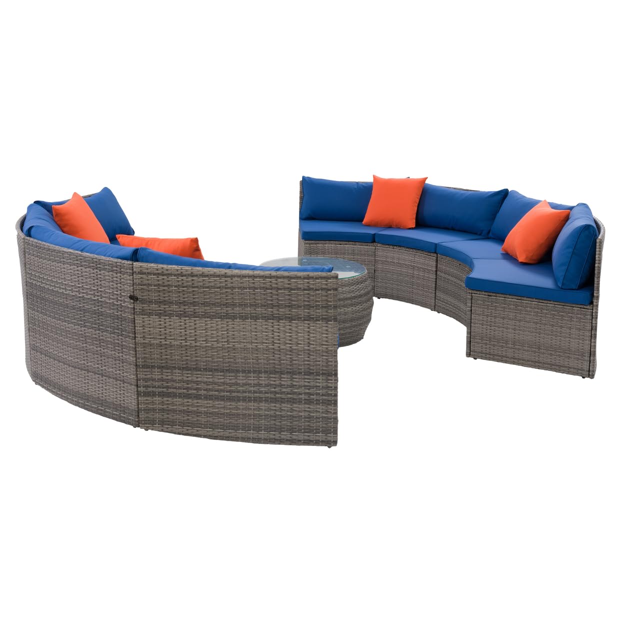 CorLiving 5-Piece Patio Sectional Set with Grey Frame & Oxford Blue Fabric Cushions - Outdoor Furniture for Backyard, Poolside & Garden Relaxation