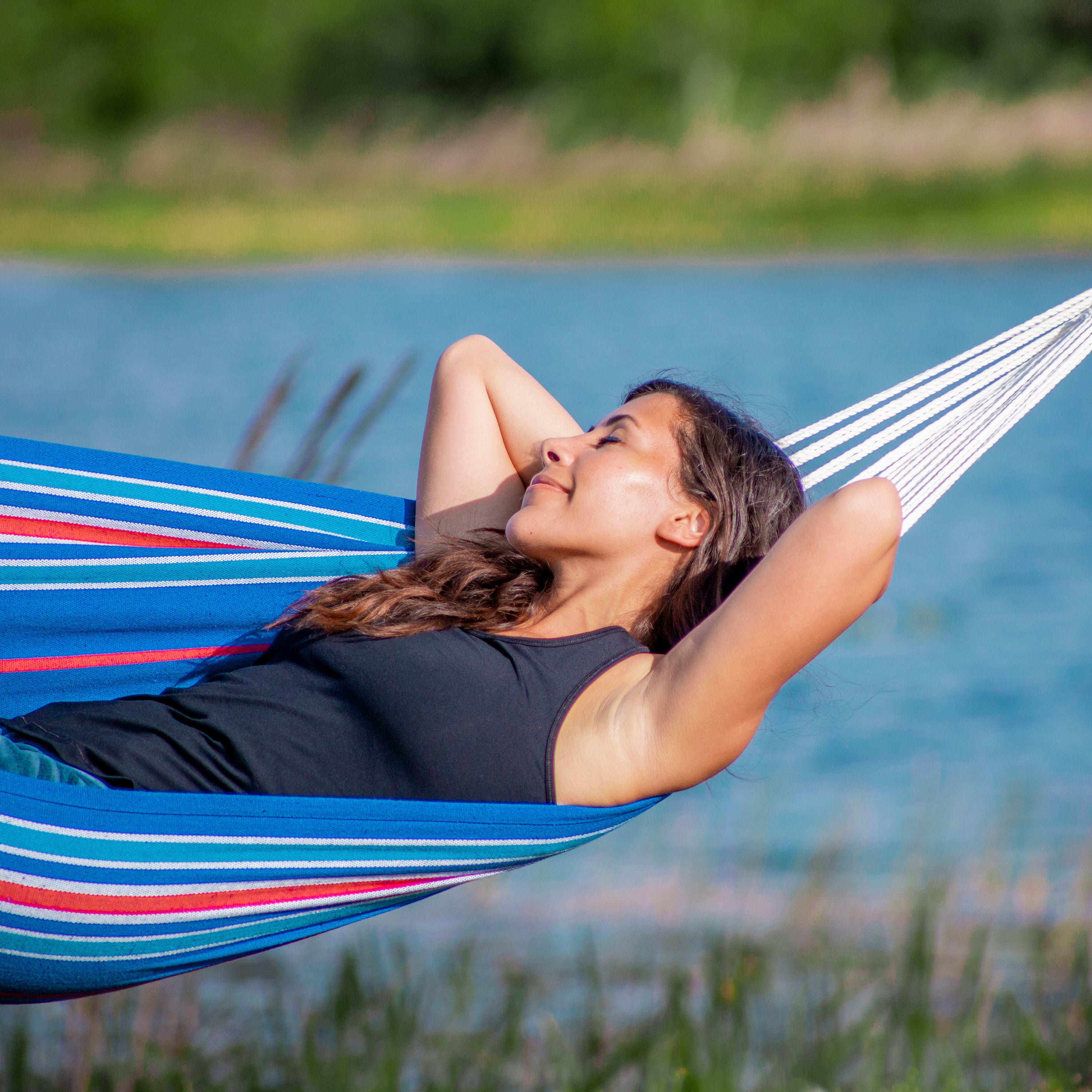 Bliss Hammocks BH 400W5CA Portable Hammock in a Bag with Hanging Hardware - 40 Inch Wide, 220 lb Weight Capacity - Perfect for Camping, Backyard Relaxation & Outdoor Adventures