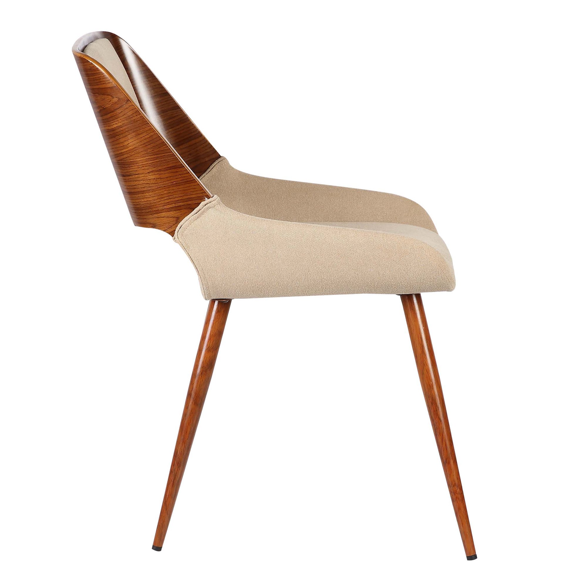 Armen Living Panda Mid Century Modern Dining Chair - Brown Fabric Upholstery & Walnut Wood Finish - Perfect for Kitchen, Home Office, Desk, and Vanity Areas