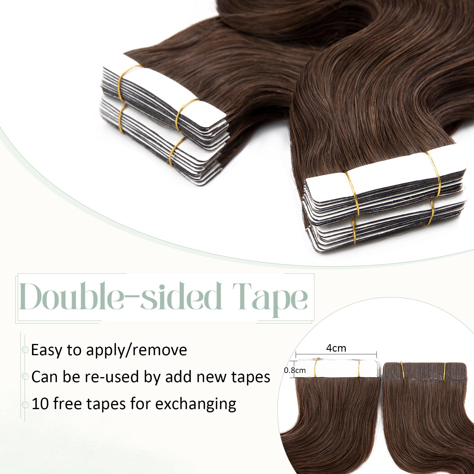 40pcs 100g Tape in Hair Extensions 100% Remy Human Hair - Balayage Medium Brown #04, Seamless Skin Weft, 22 Inch Curly Wavy Extensions for Volume & Length | Perfect for Parties, Weddings & Daily Styling