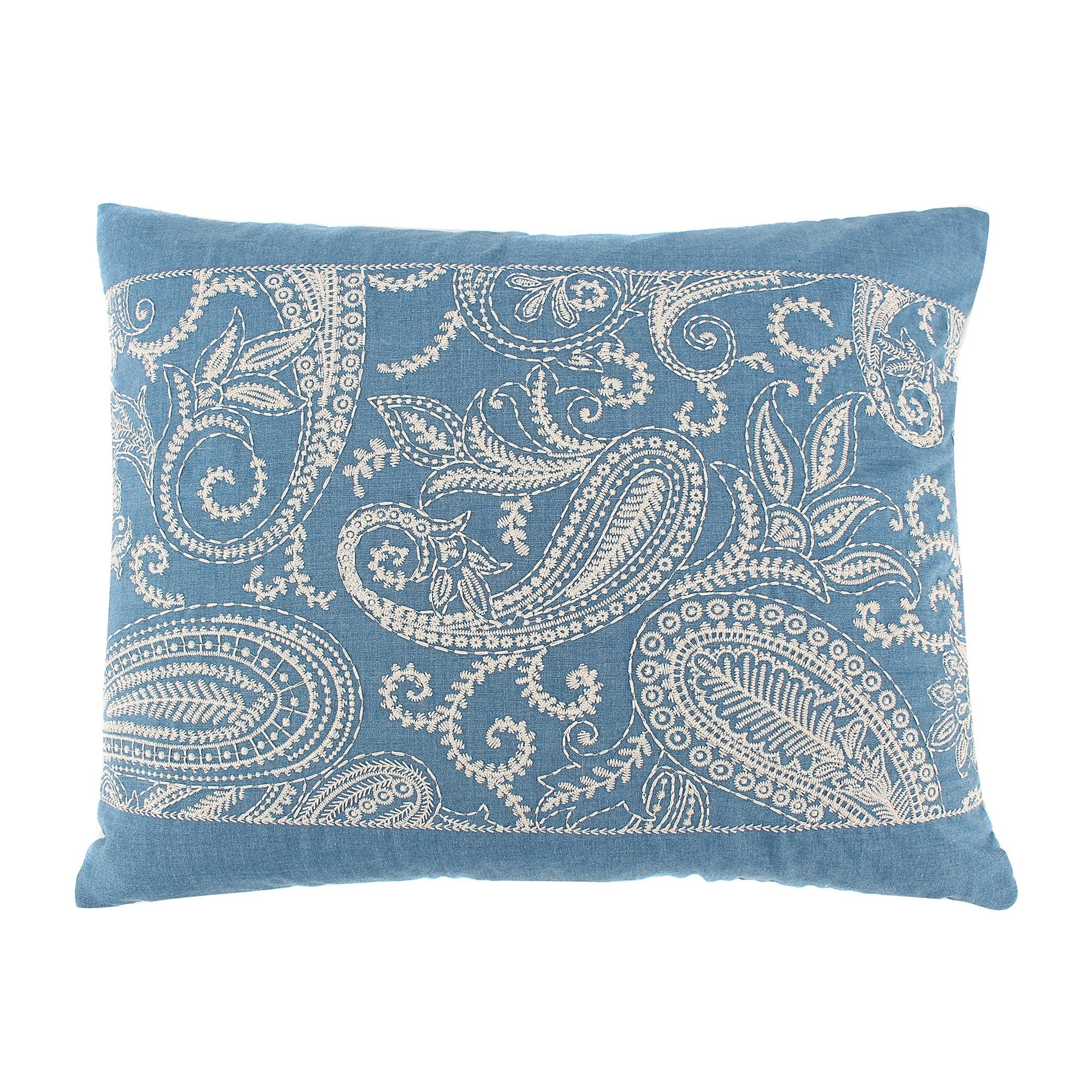 Premium Khotan Embroidered Blue Decorative Pillow Cover 14x18 Inch - Elegant Home Decor for Sofa, Bed & Living Room