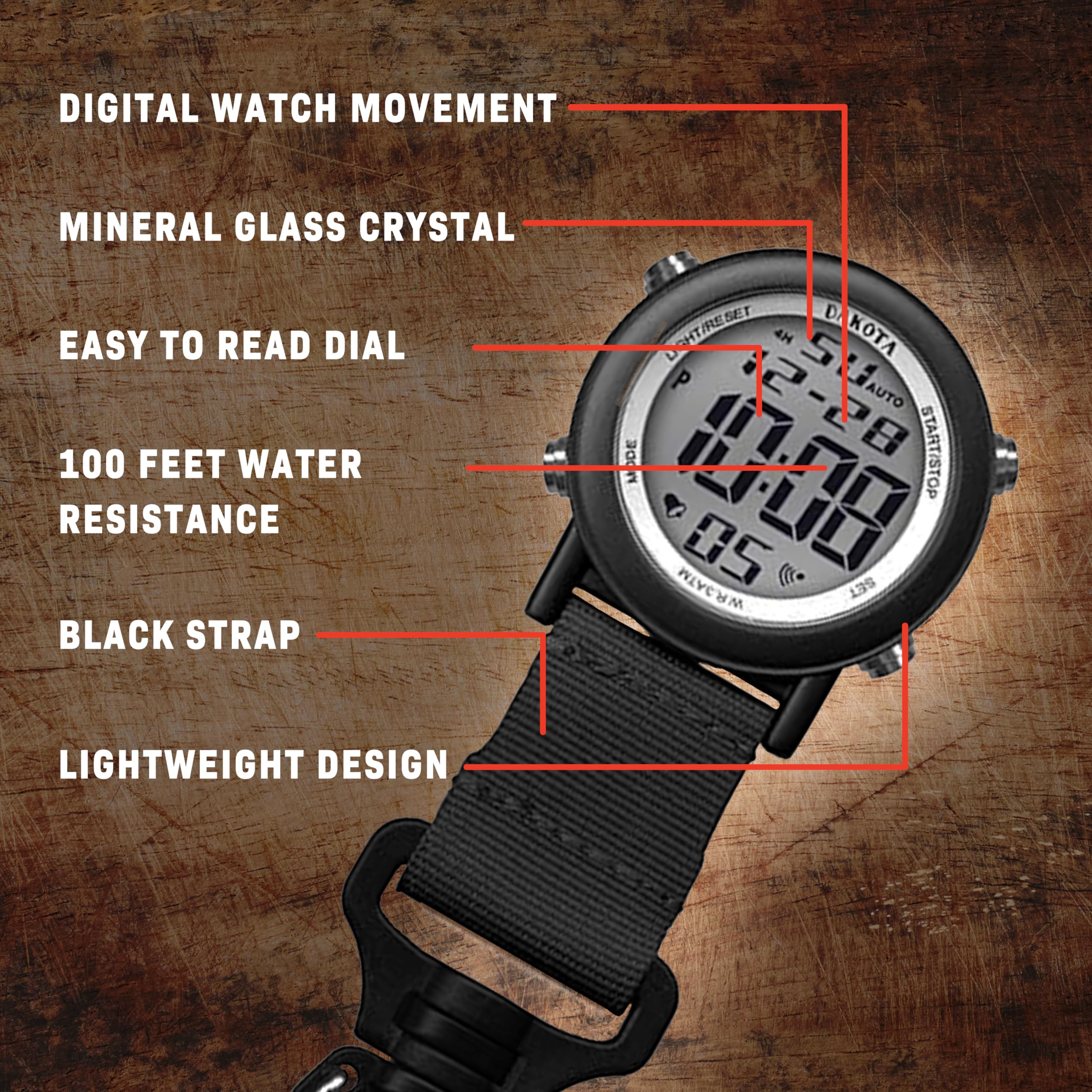Tactical Digital Clip Watch for Outdoor & Fishing - Dual Time Alarm Timer