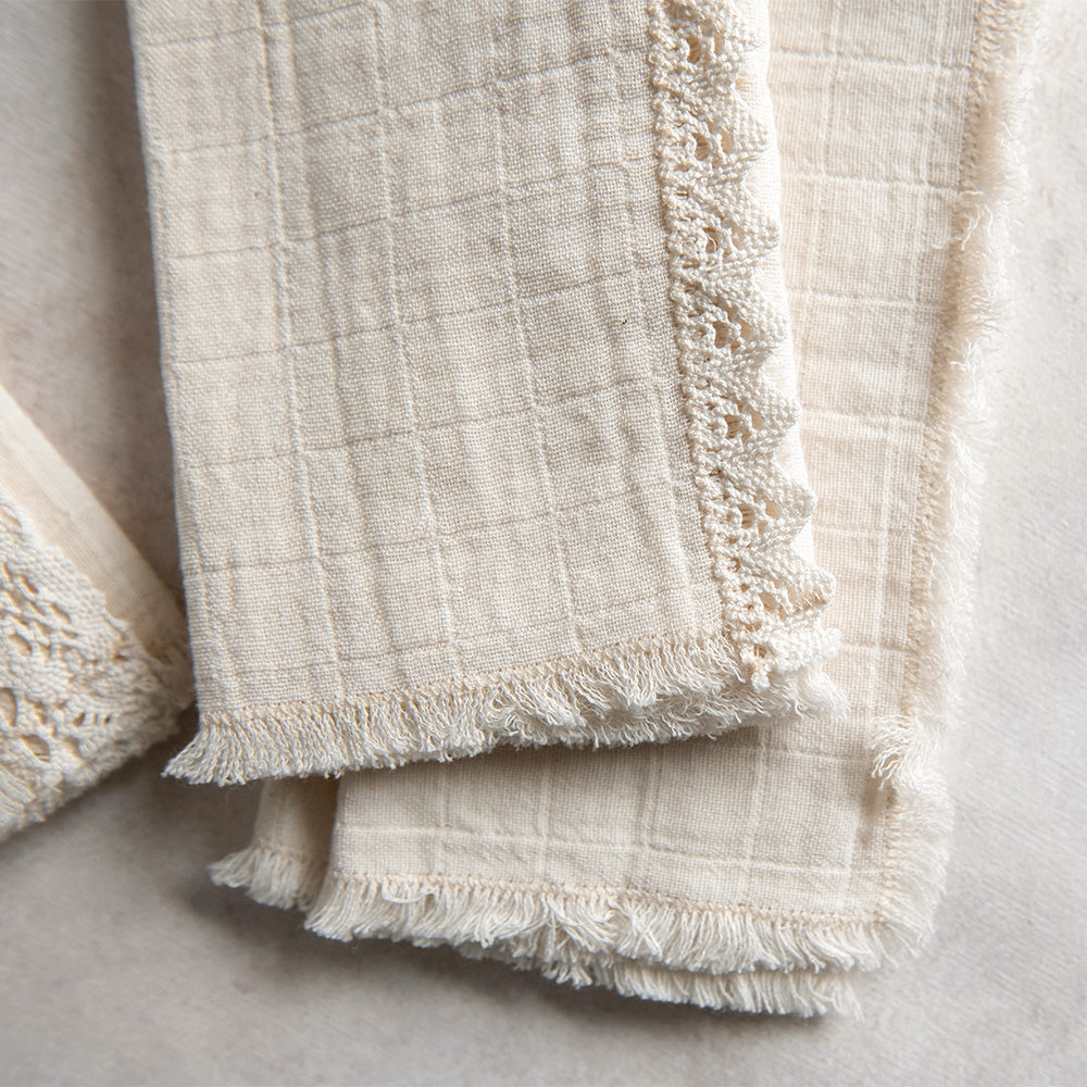 Elegant Cotton and Lace Napkin Set - 12-Piece Dinner Napkins for Formal Dining, Wedding, and Special Occasions