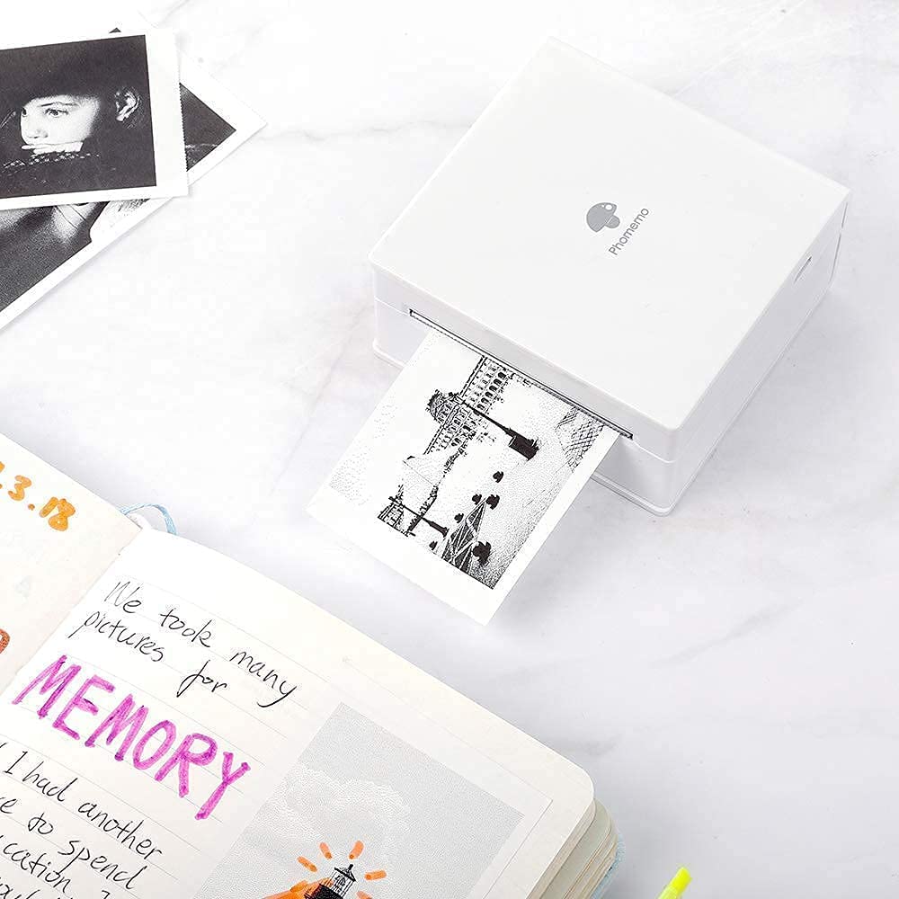 Phomemo M02 Mini Bluetooth Thermal Pocket Printer - Portable Sticker Printer with 3 Rolls White Paper, Wireless Compatible with iPhone & Android for Study Notes, Journaling, Office Work & DIY Crafts | Perfect for Students, Teachers & Creative Projects