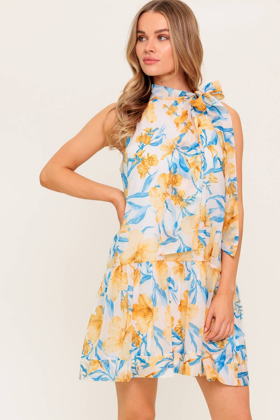 Elegant Daphne Bow Tie High Neck Mini Dress for Women - Perfect for Cocktail Parties, Date Nights & Special Occasions