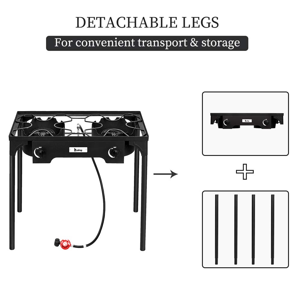 Dual Burner 150,000 BTU High-Pressure Propane Gas Stove - Portable Cast Iron Outdoor Camping Stove for Brewing, Fishing & Backyard BBQs | Perfect for Camping, Tailgating & Picnics